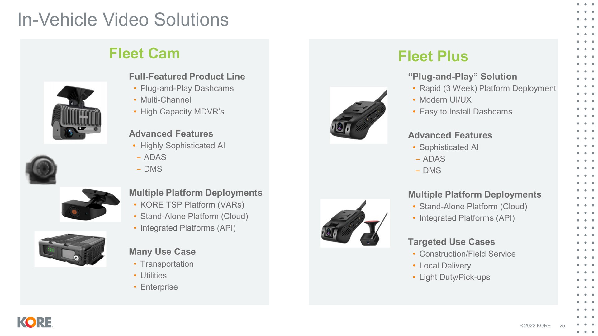 in vehicle video solutions fleet cam fleet plus kore | Kore