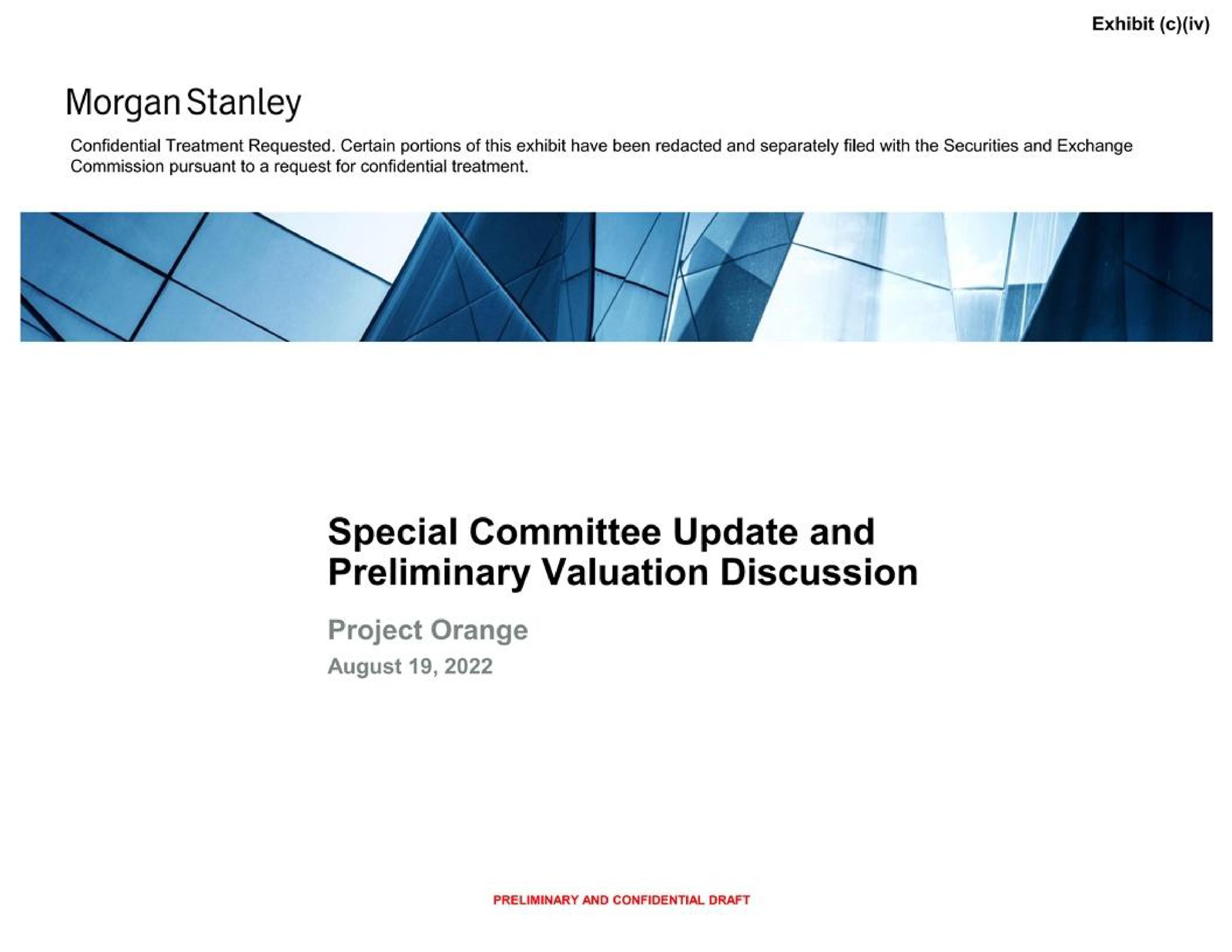 morgan special committee update and preliminary valuation discussion | Morgan Stanley