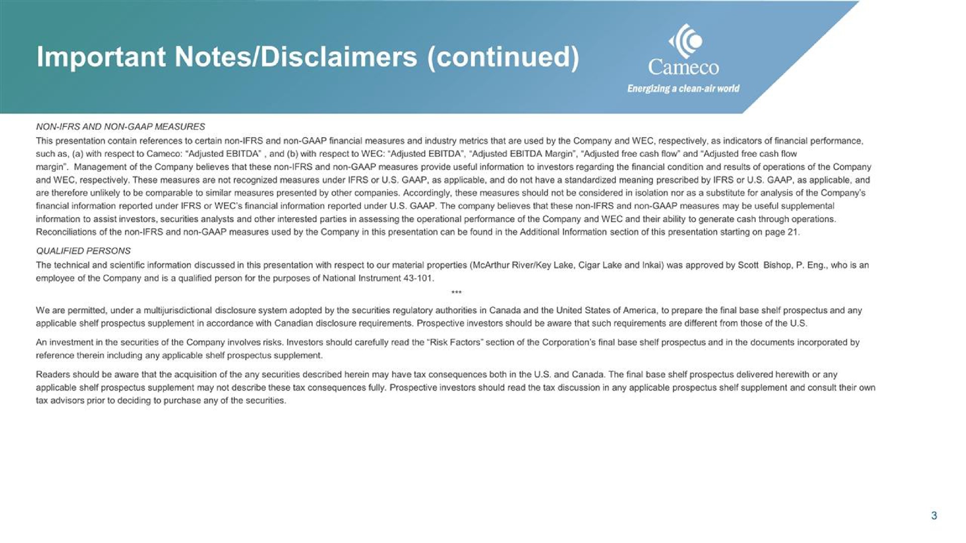 important notes disclaimers continued | Cameco