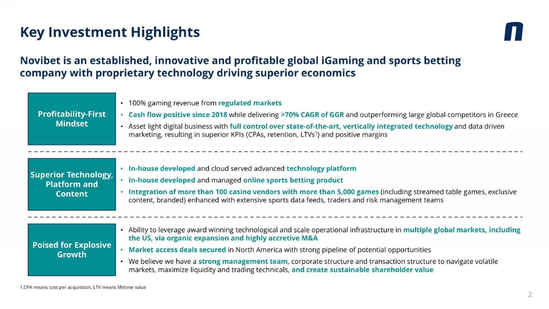 key investment highlights is an established innovative and profitable global and sports betting company with proprietary technology driving superior economics | Novibet