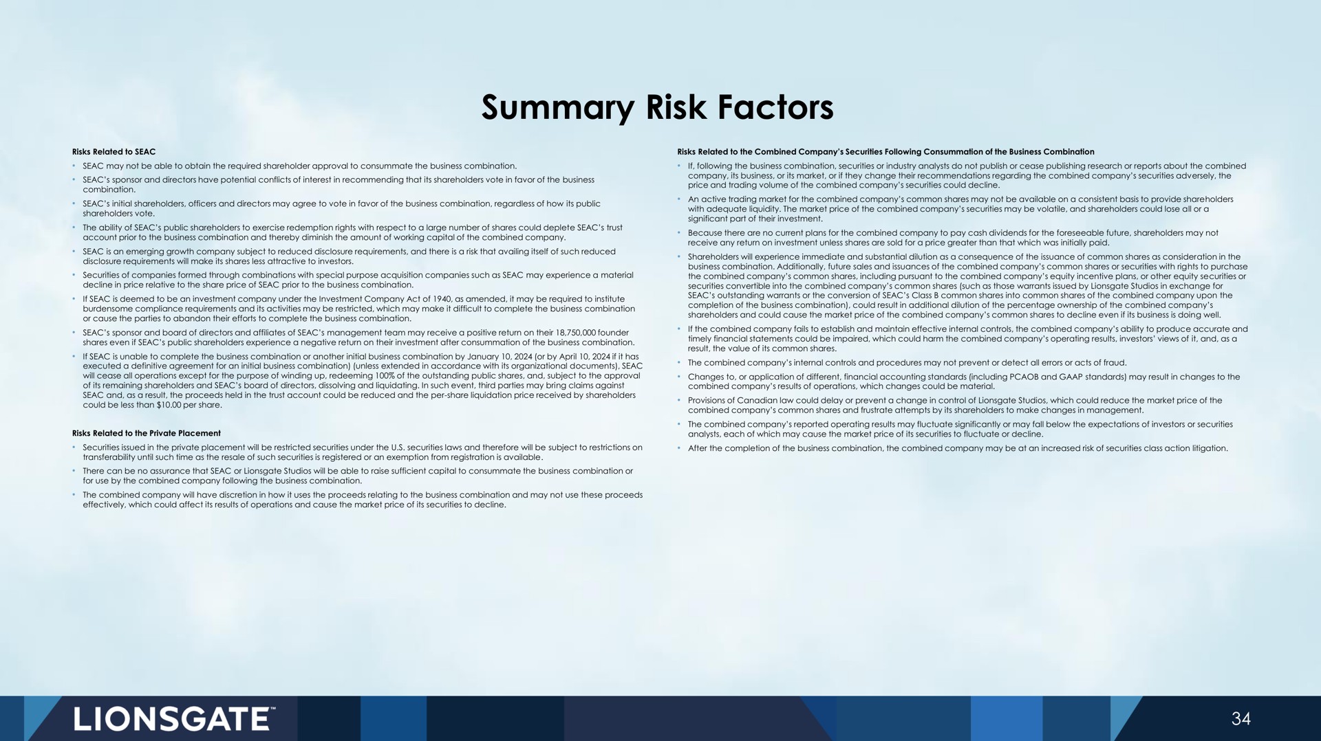 summary risk factors | Lionsgate