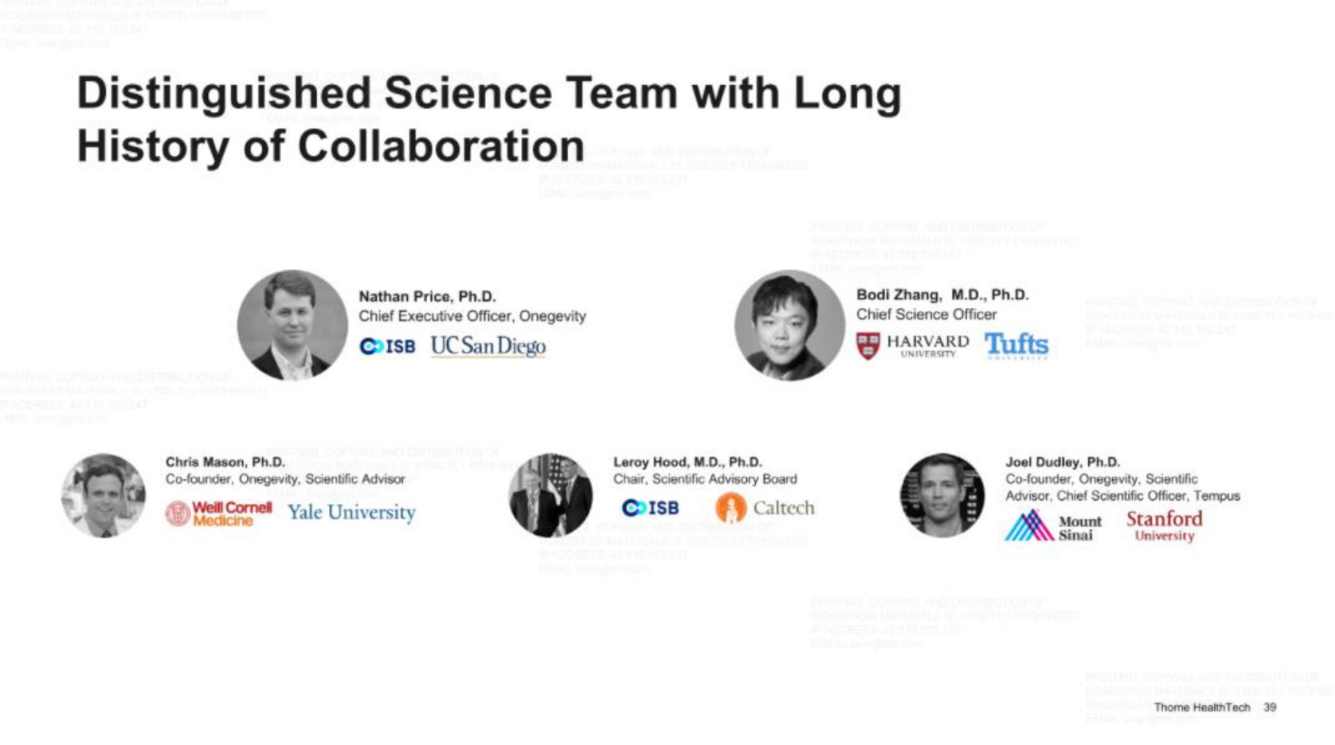 distinguished science team with long history of collaboration | Thorne HealthTech