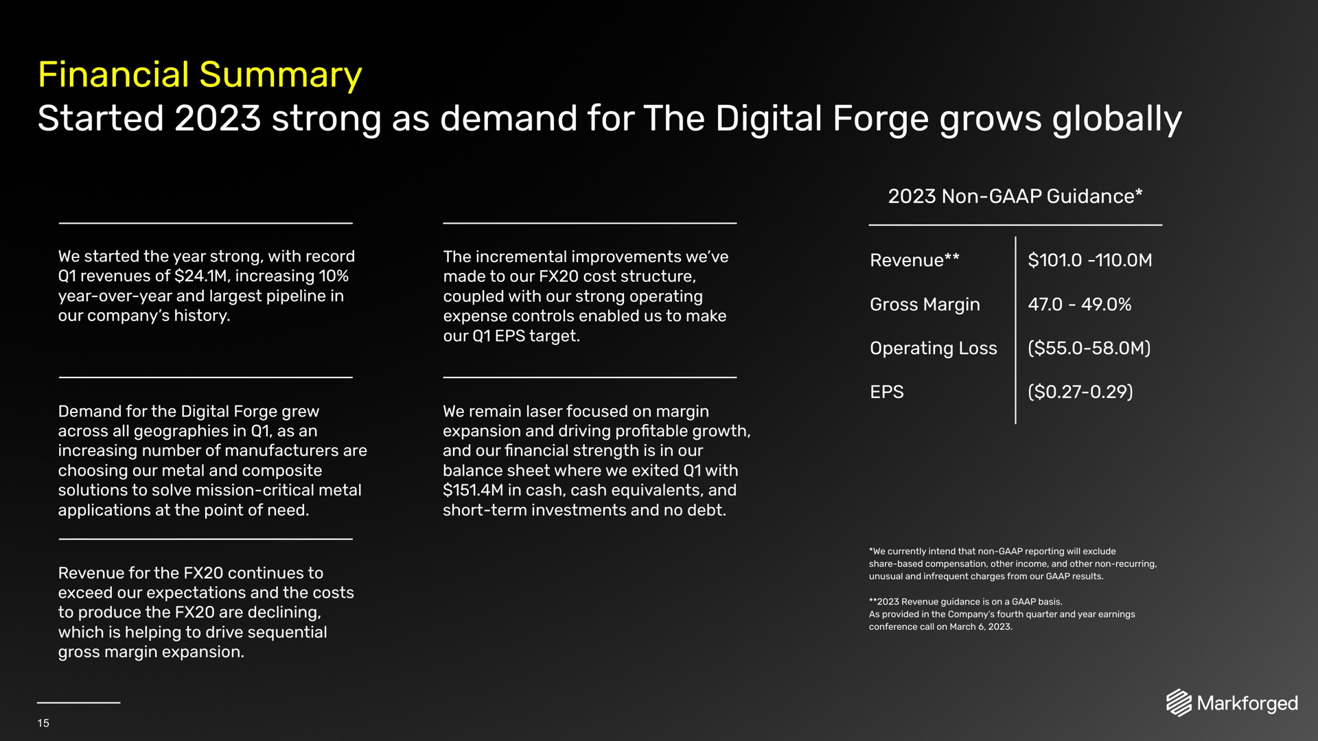 financial summary started strong as demand for the digital forge grows globally | Markforged