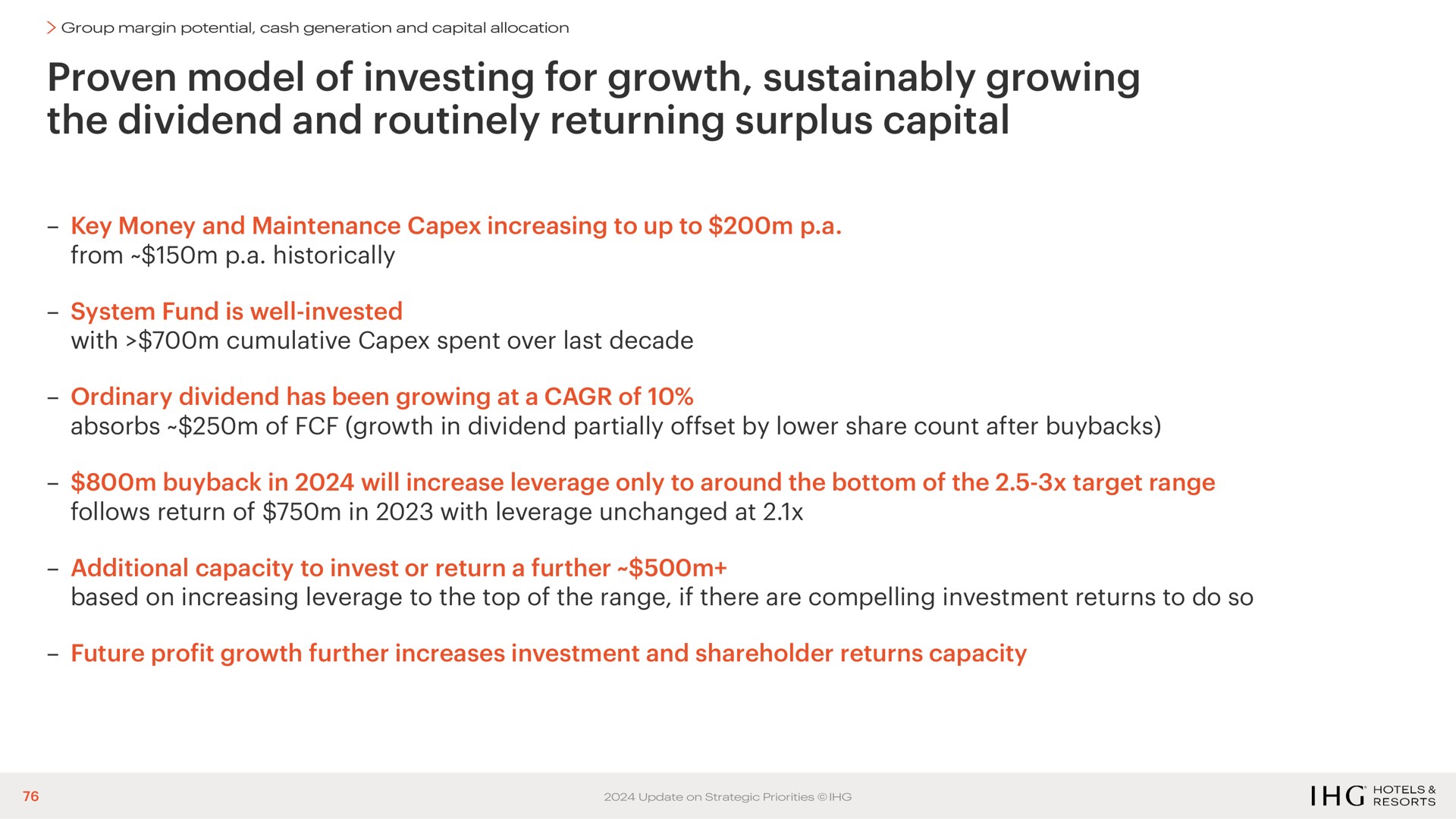 proven model of investing for growth growing the dividend and routinely returning surplus capital | IHG Hotels