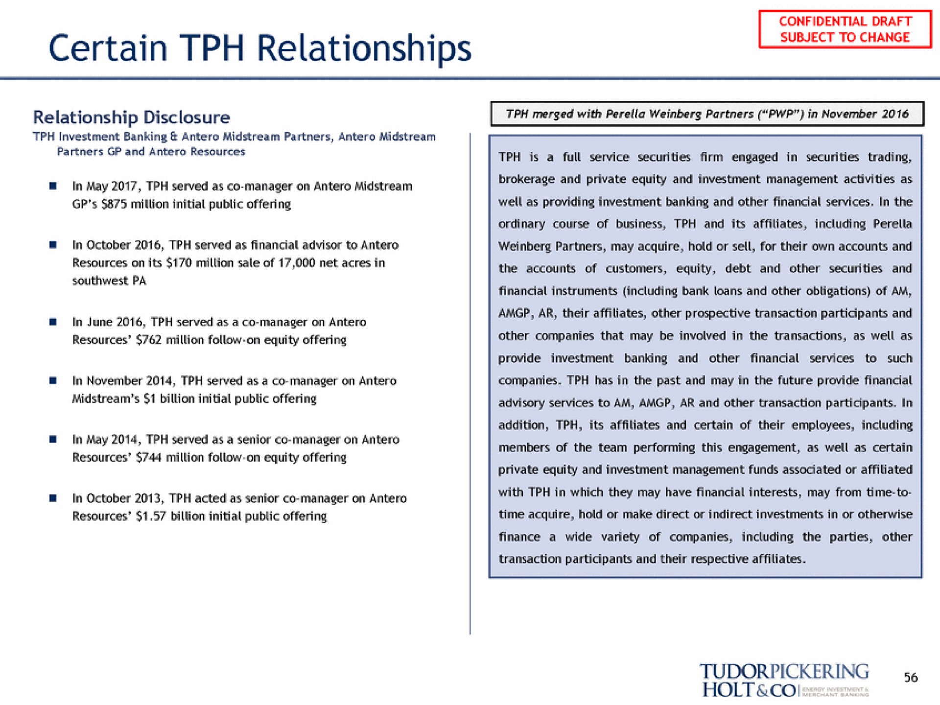 certain relationships confidential draft subject to change holt | Tudor, Pickering, Holt & Co