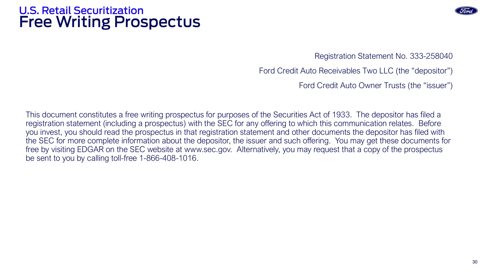 free writing prospectus | Ford Credit