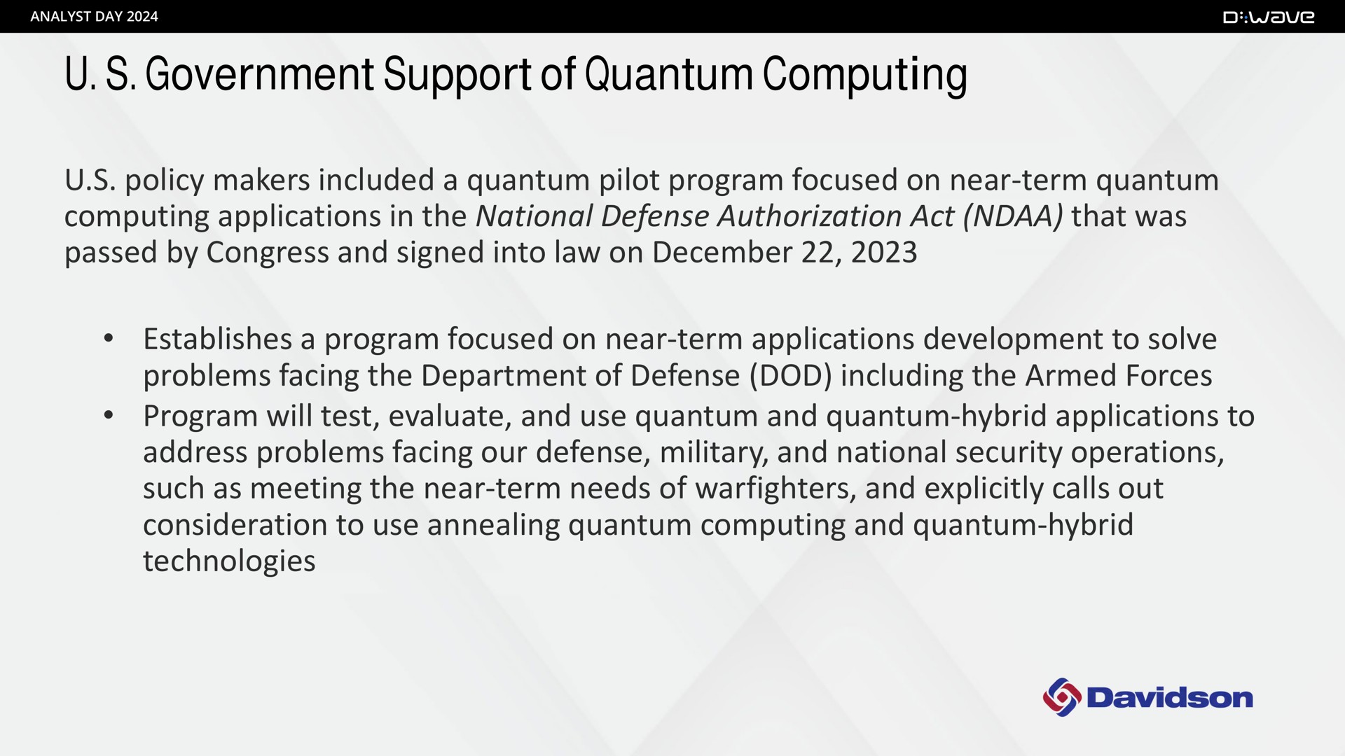 government support of quantum computing | D-Wave