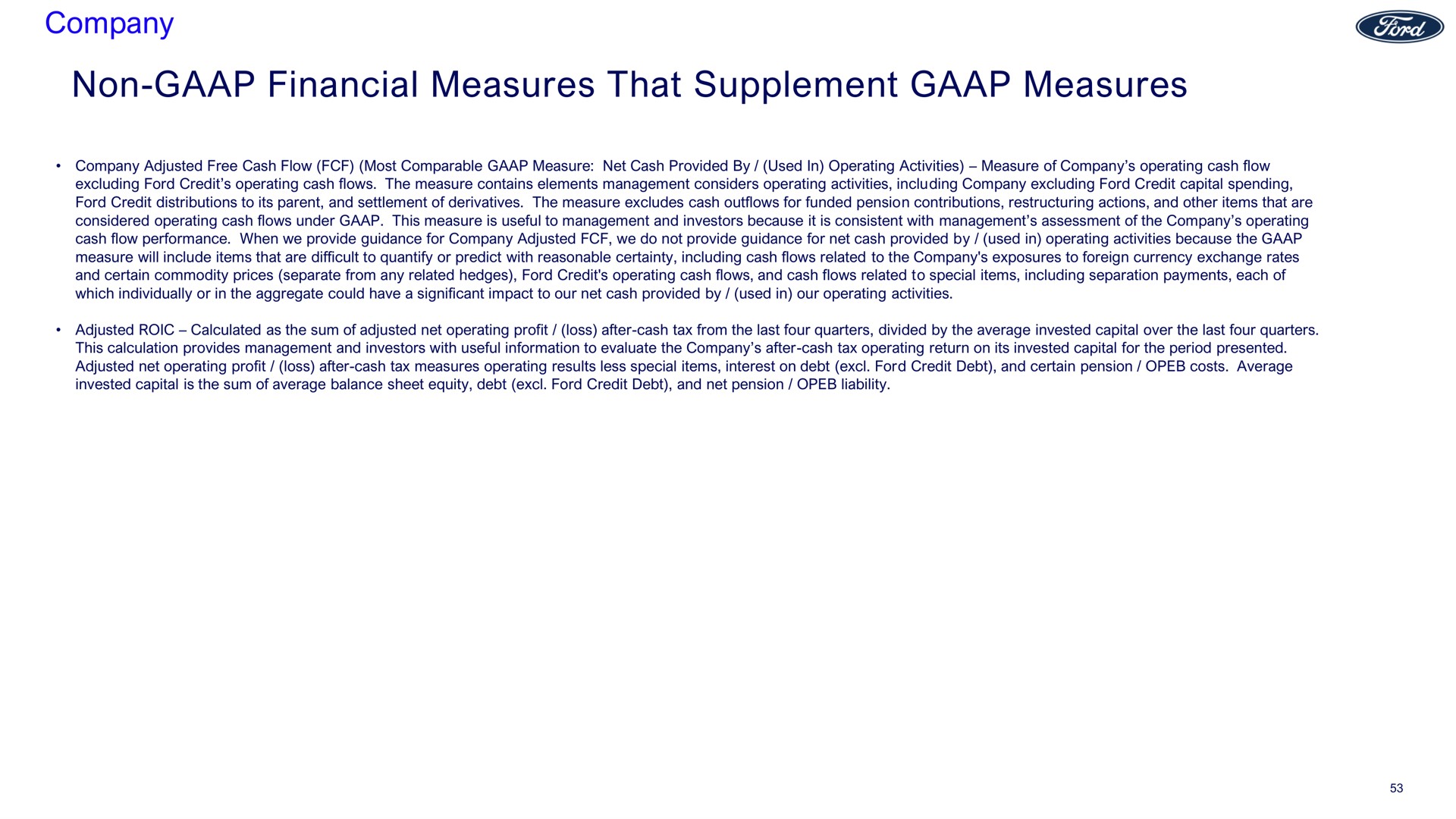 company non financial measures that supplement measures | Ford