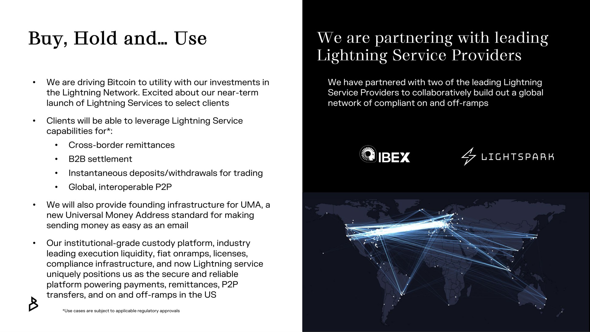 buy hold and use we are partnering with leading lightning service providers | Bakkt