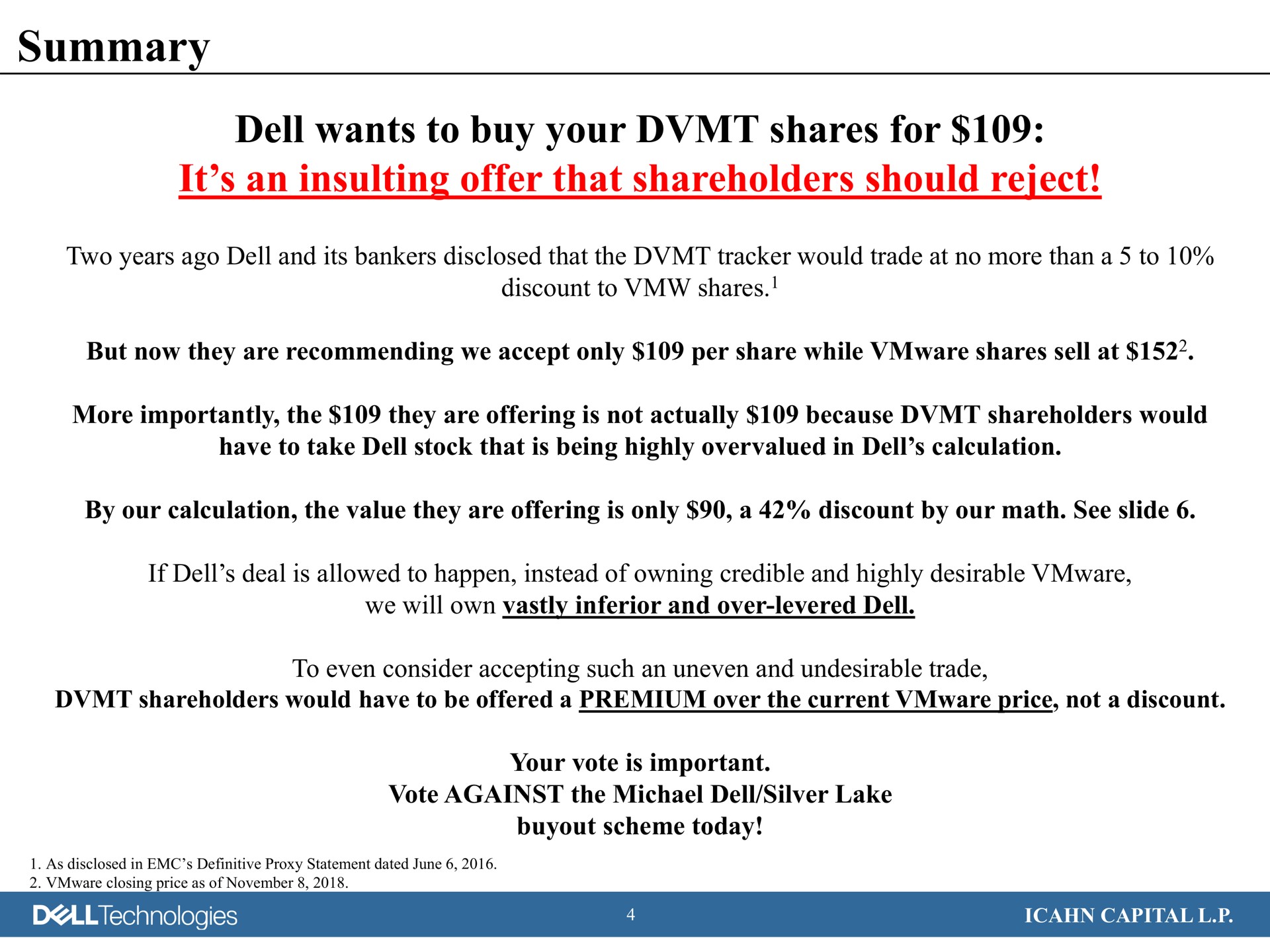summary dell wants to buy your shares for it an insulting offer that shareholders should reject discount technologies capital | Icahn Enterprises