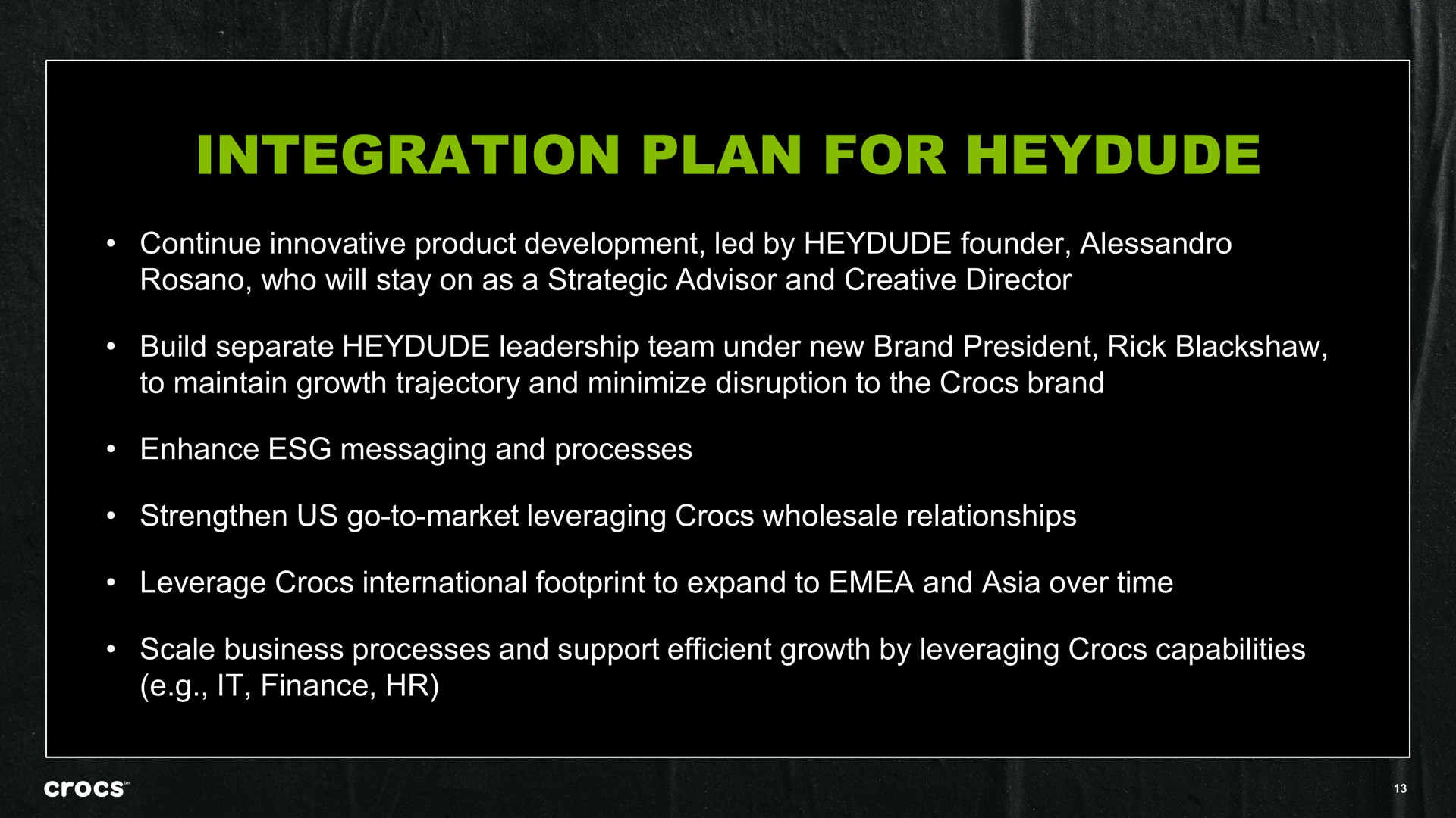 integration plan for | Crocs