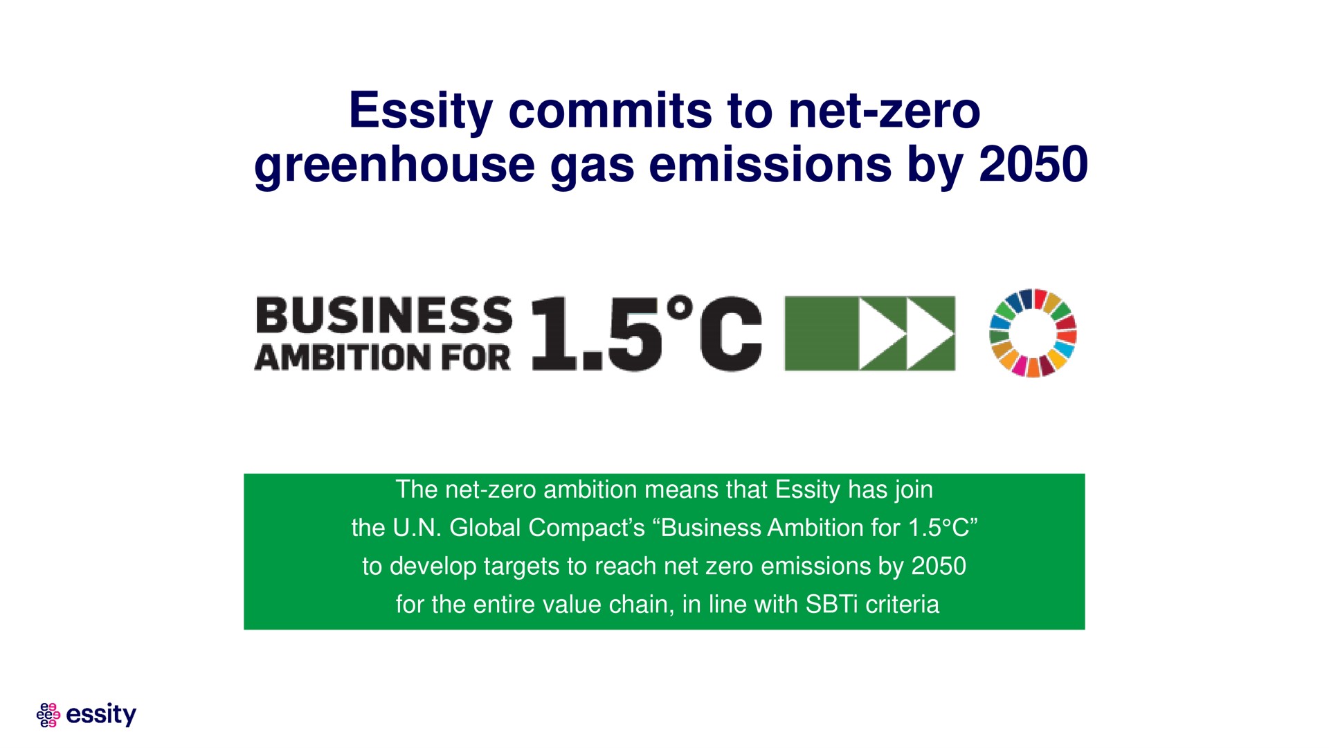 commits to net zero greenhouse gas emissions by business | Essity