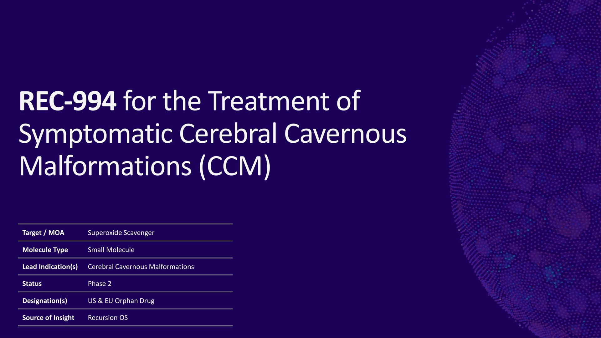 for the treatment of symptomatic cerebral cavernous malformations | Recursion Pharmaceuticals