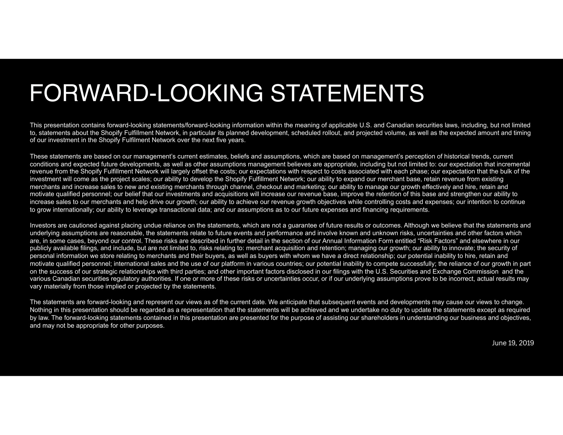 forward looking statements | Shopify