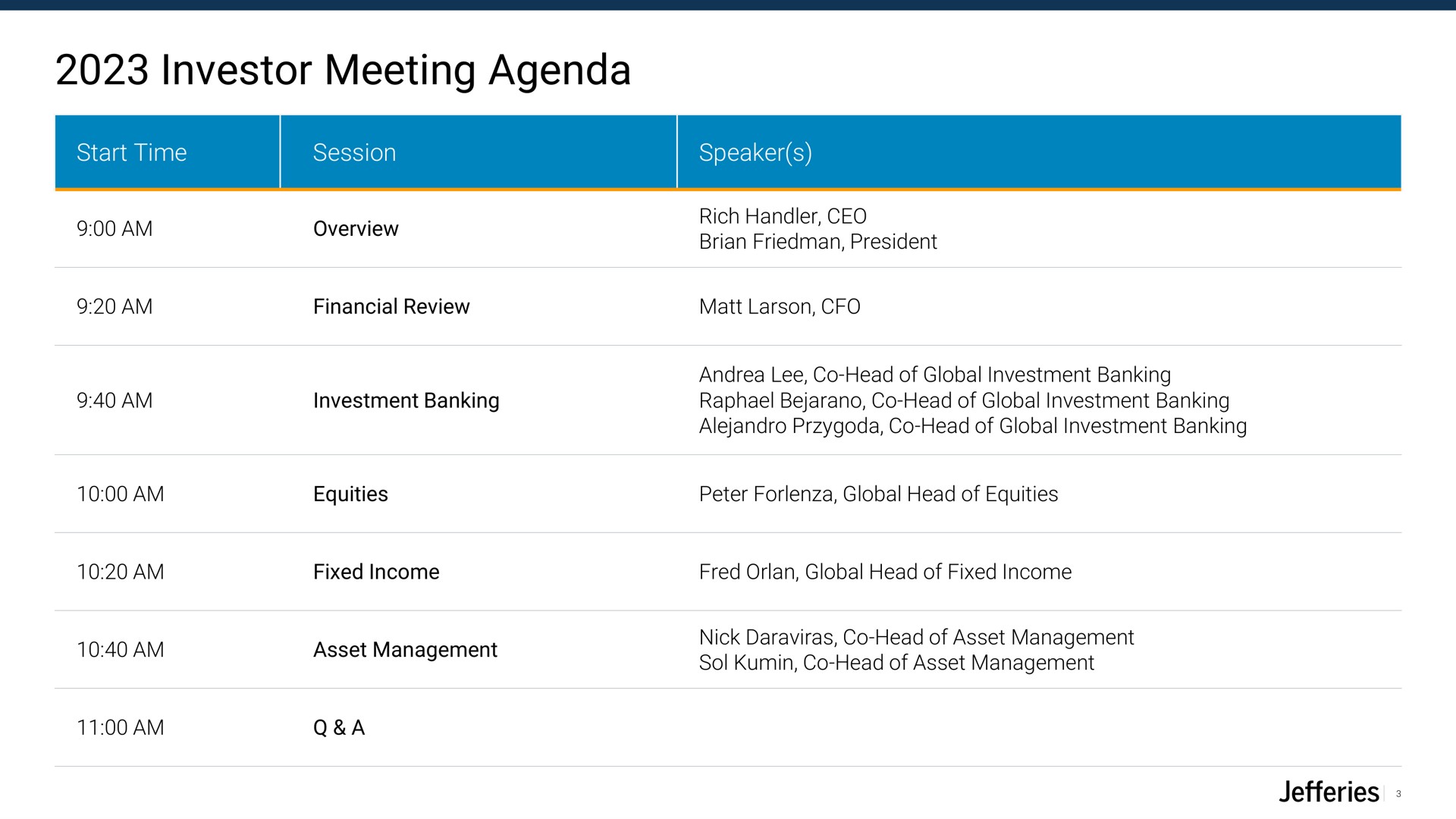 investor meeting agenda | Jefferies Financial Group