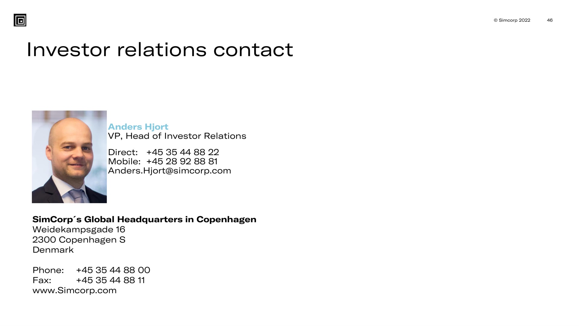 investor relations contact | SimCorp