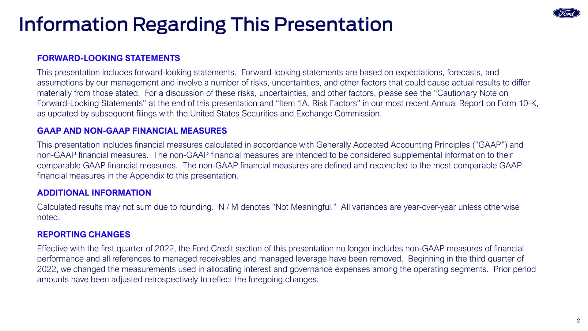 information regarding this presentation | Ford Credit