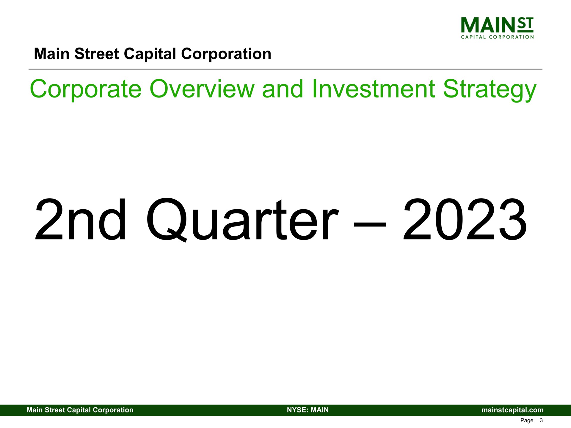 main street capital corporation corporate overview and investment strategy quarter | Main Street Capital