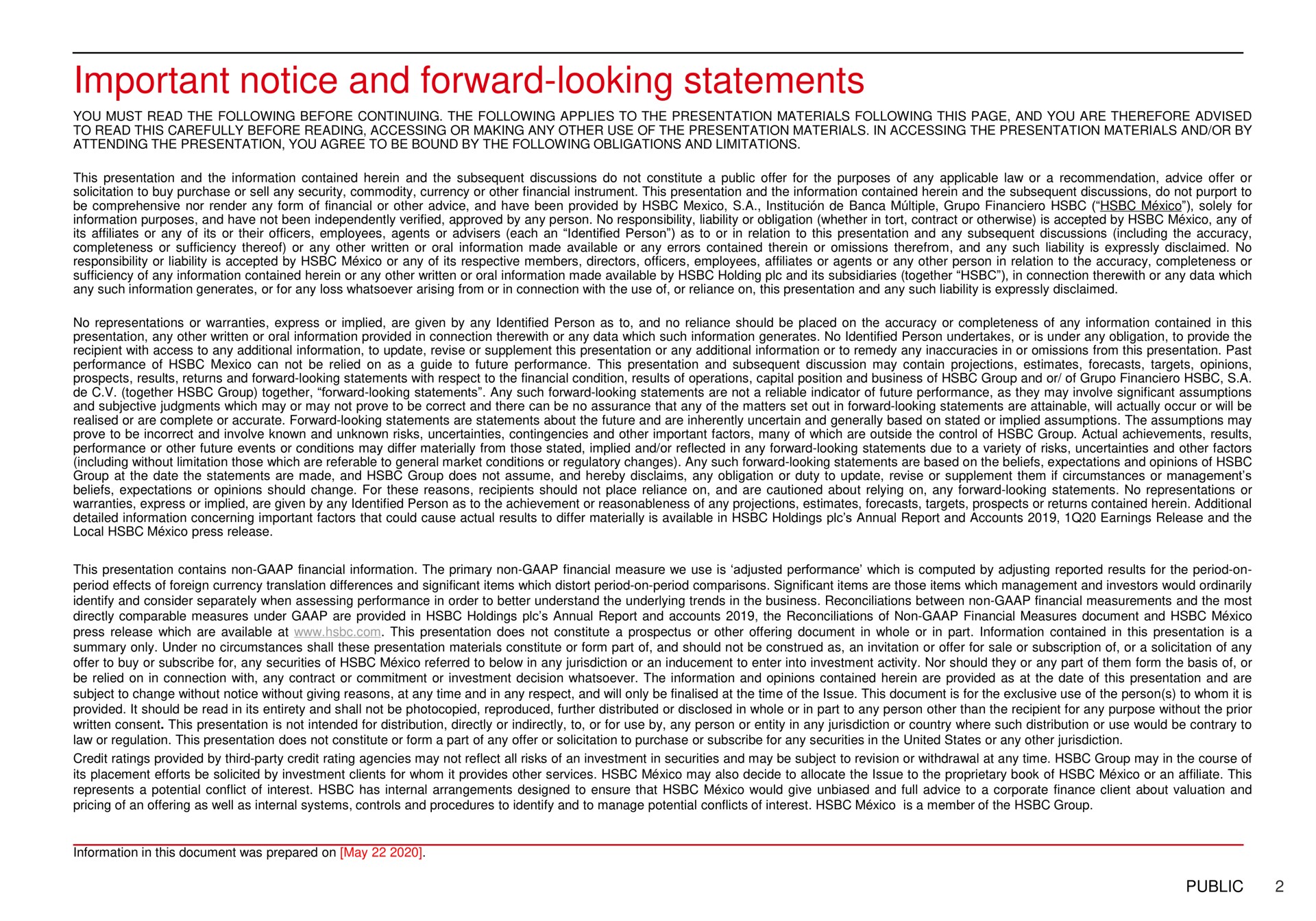 important notice and forward looking statements | HSBC