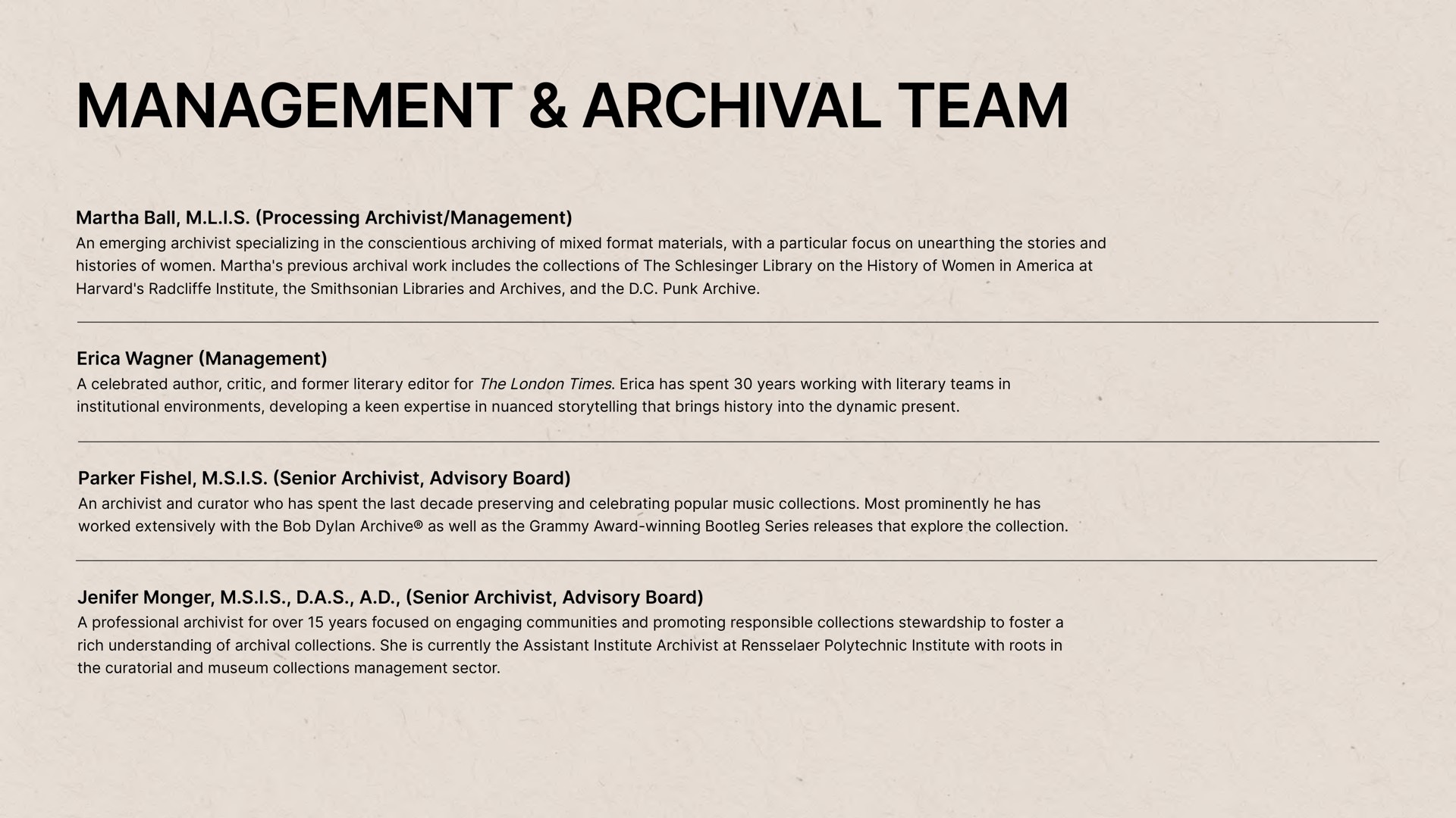 management archival team | OG Gallery