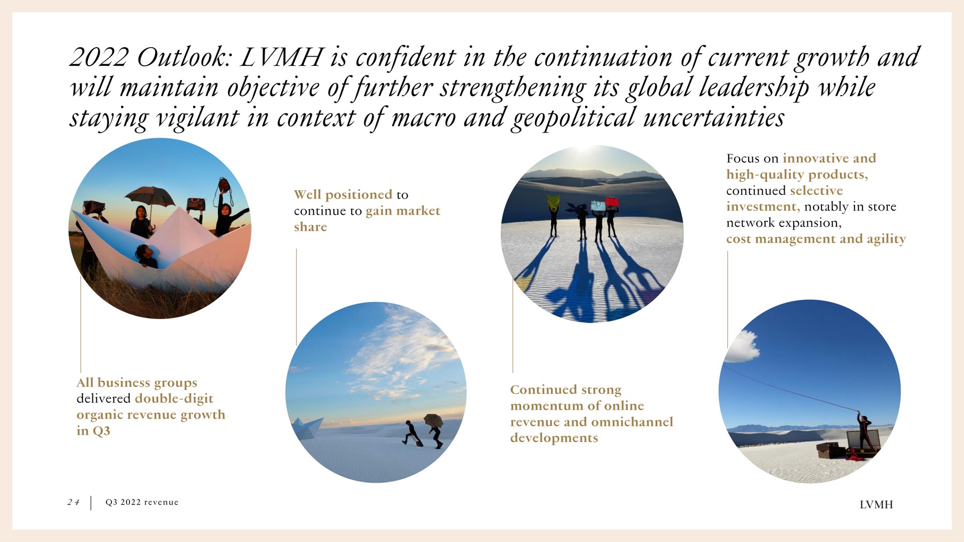 outlook is confident in the continuation of current growth and will maintain objective of further strengthening its global leadership while staying vigilant in context of macro and geopolitical uncertainties | LVMH