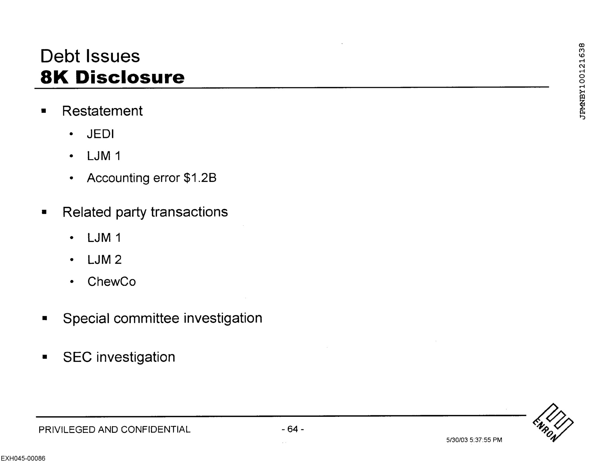debt issues disclosure | Enron