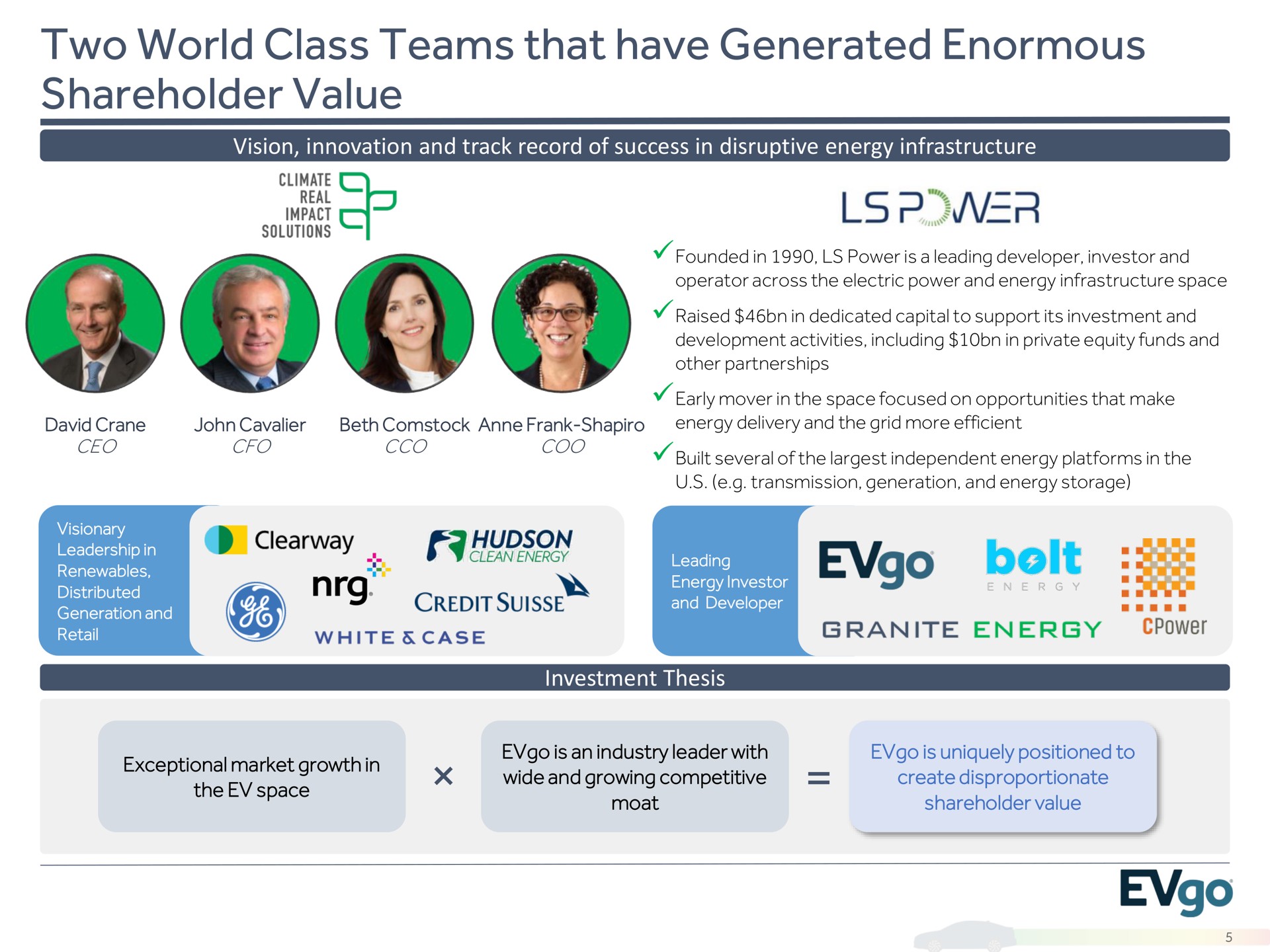 two world class teams that have generated enormous shareholder value a wer | EVgo