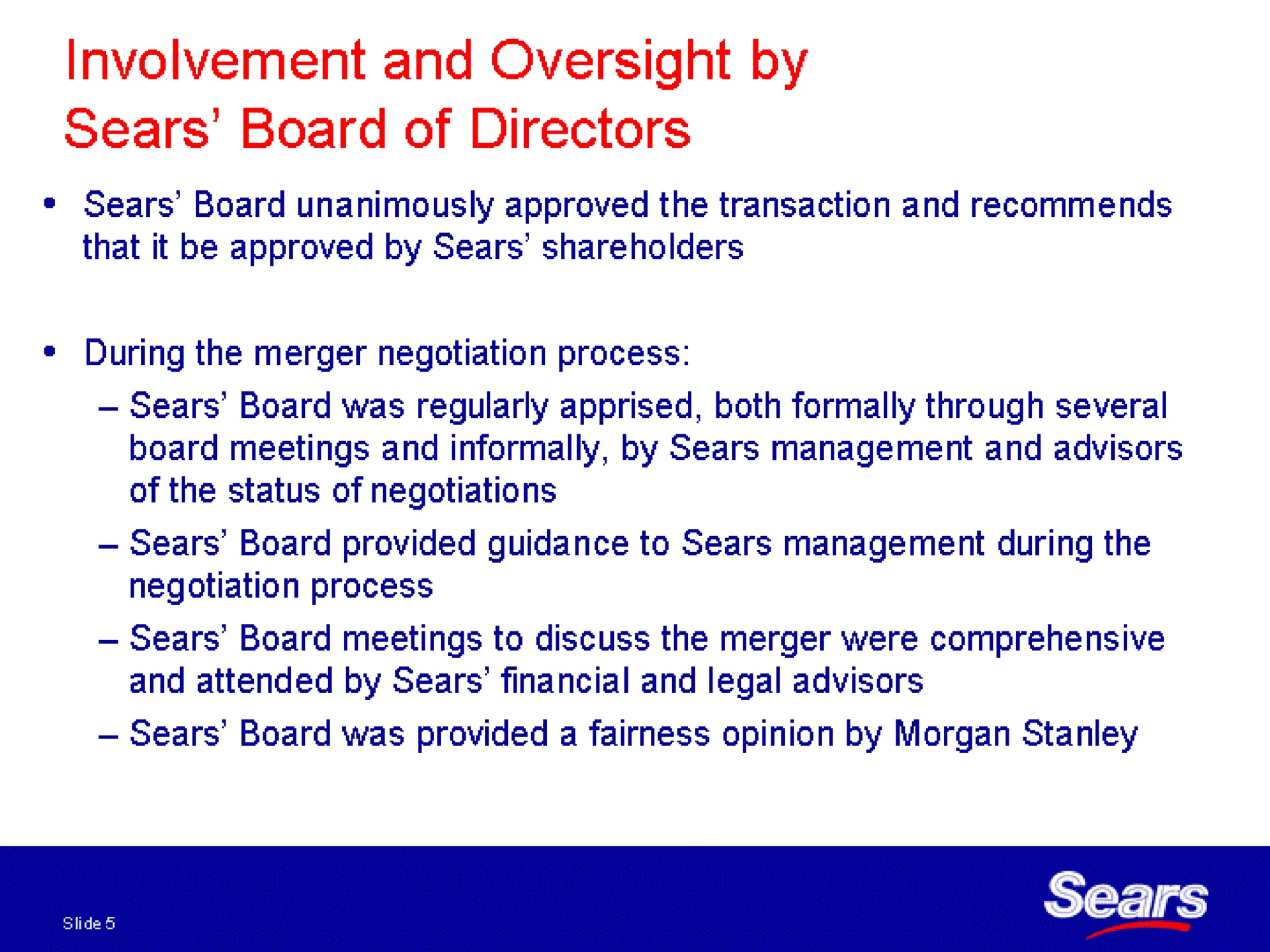involvement and oversight by sears board of directors | Sears