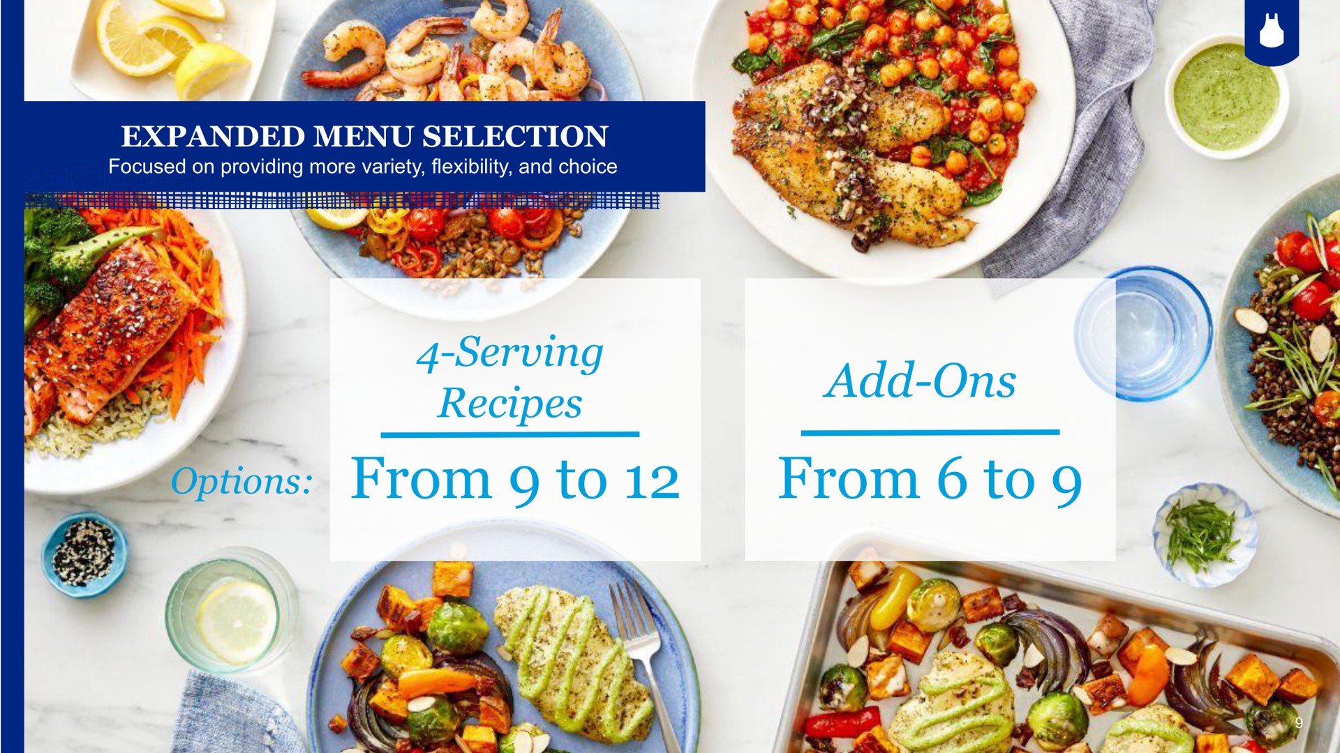 expanded menu selection serving recipes from to options add ons from to | Blue Apron