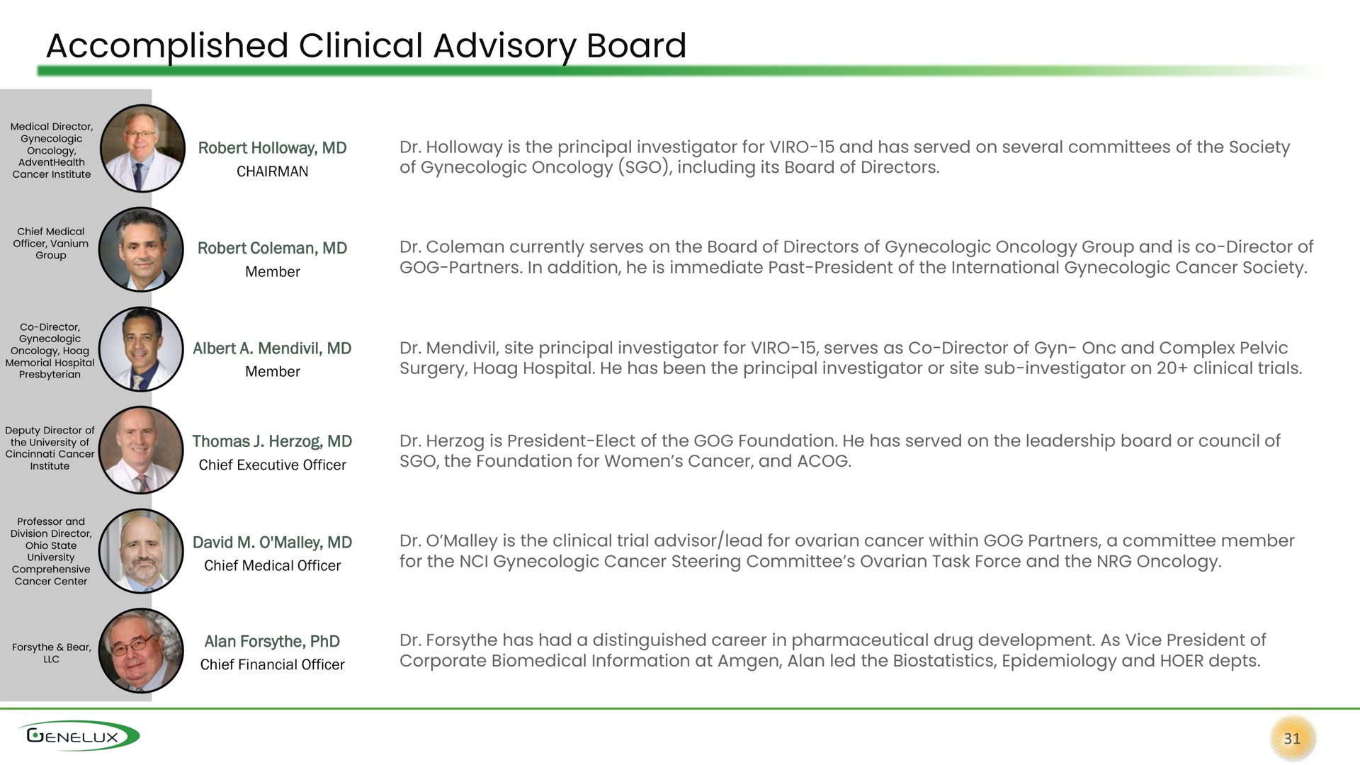 accomplished clinical advisory board | Genelux