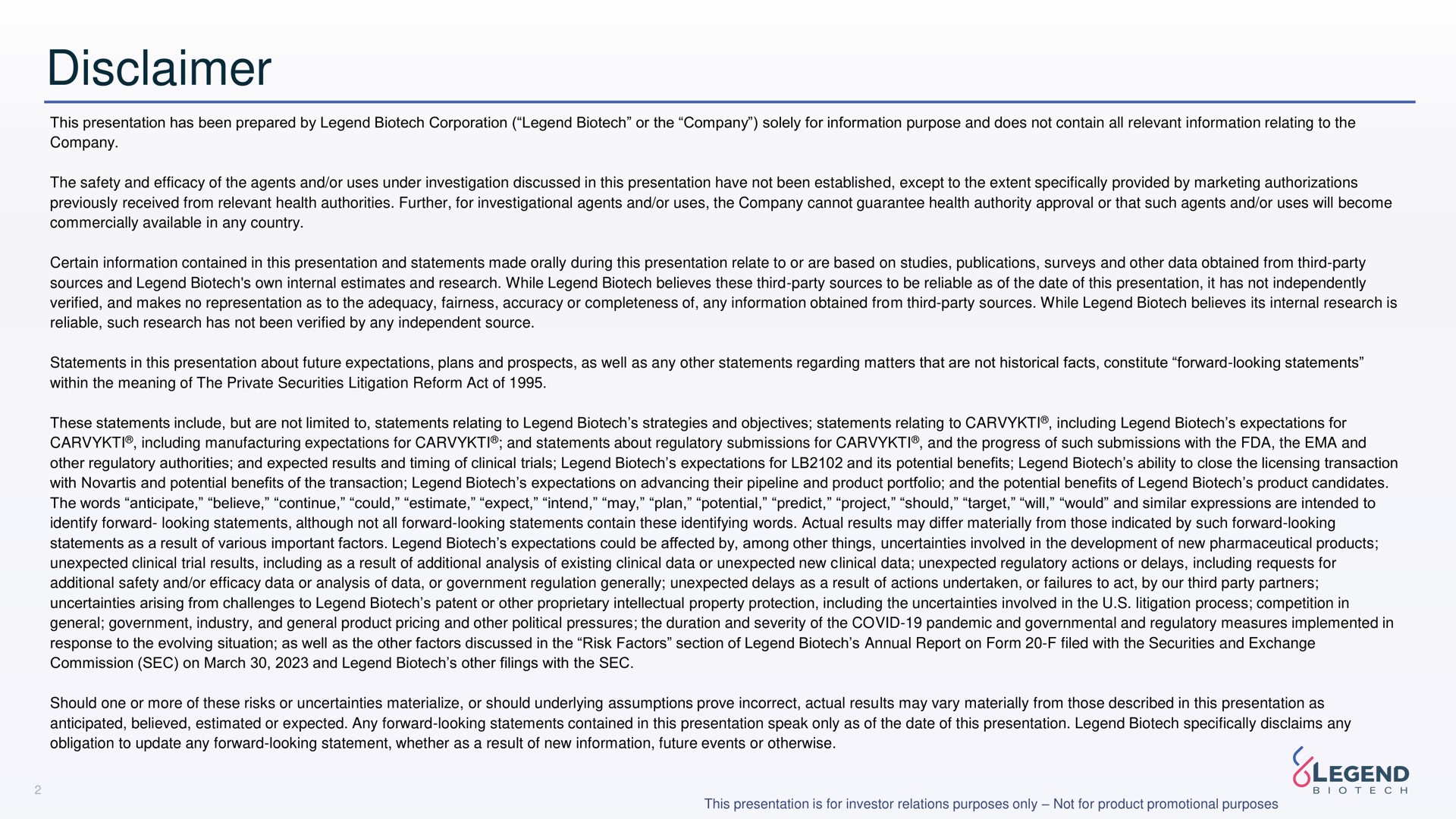 disclaimer | Legend Biotech