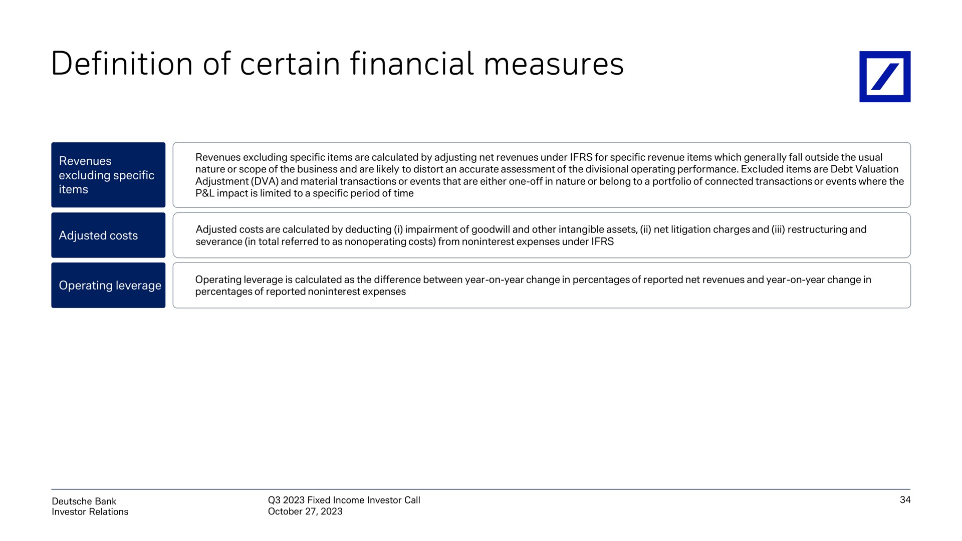definition of certain financial measures | Deutsche Bank