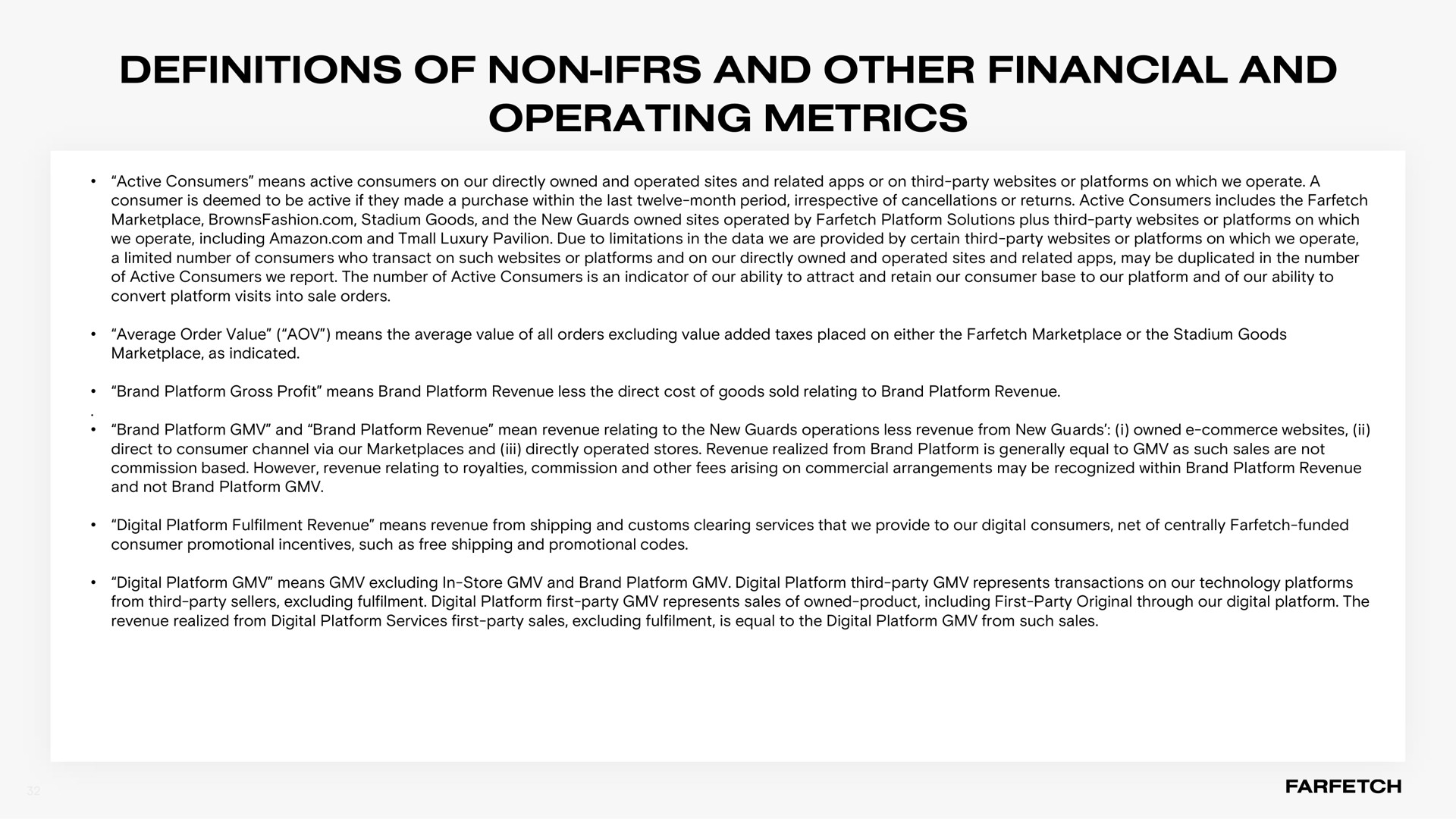 definitions of non and other financial and operating metrics | Farfetch