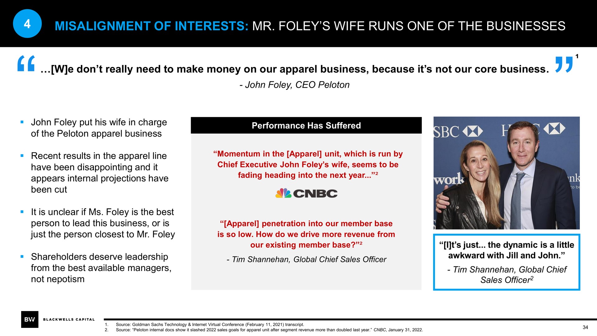 misalignment of interests wife runs one of the businesses shareholders deserve leadership global chief sales officer awkward | Blackwells Capital