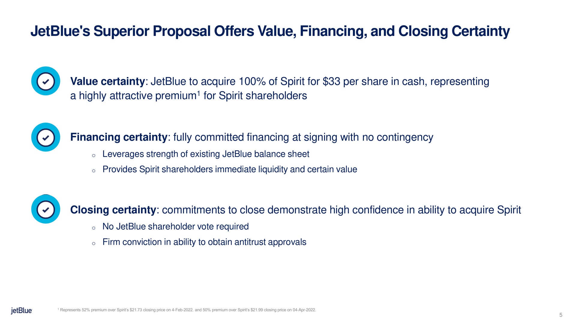 superior proposal offers value financing and closing certainty | jetBlue