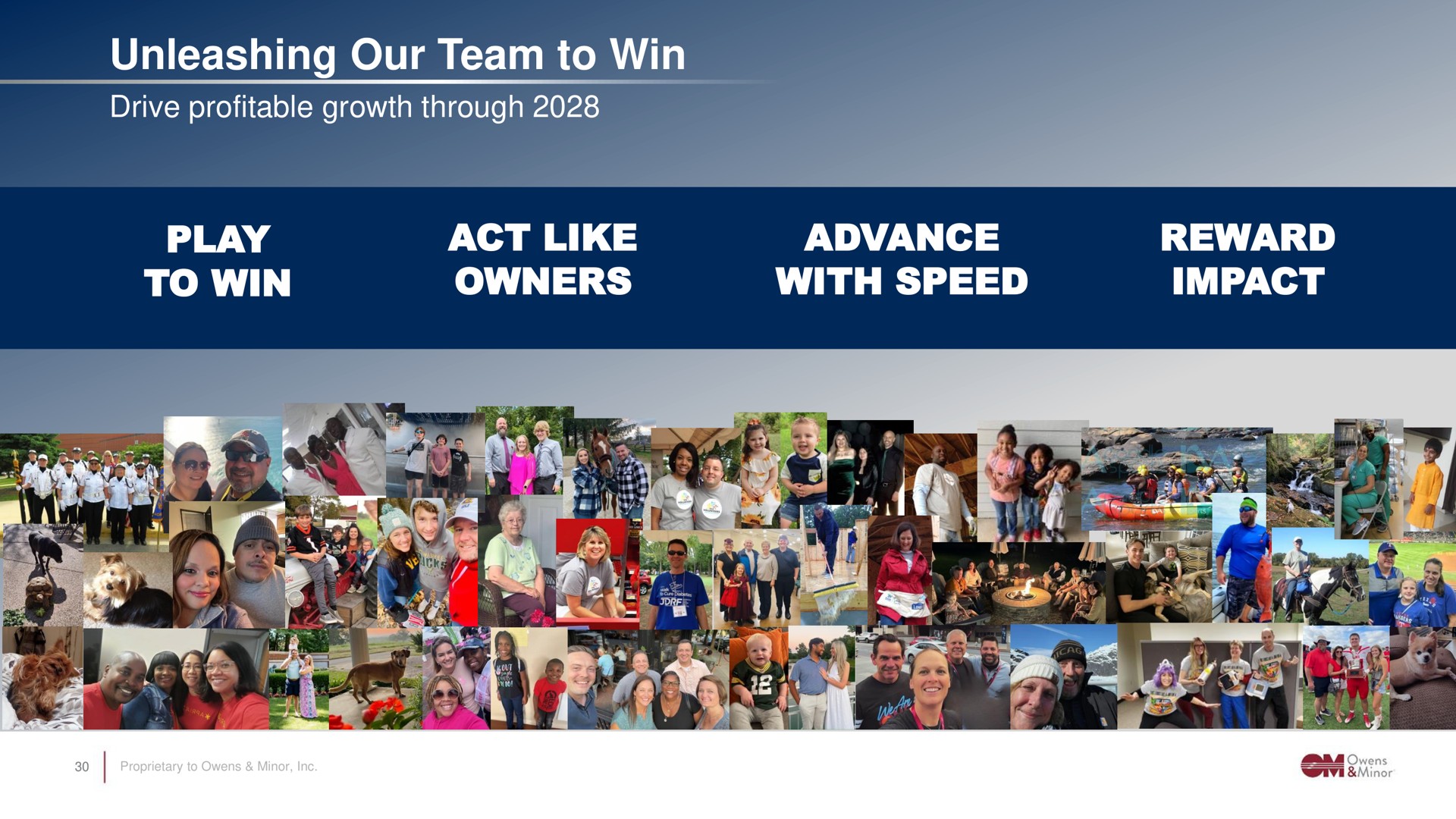 unleashing our team to win play to win act like owners advance with speed reward impact tat | Owens&Minor