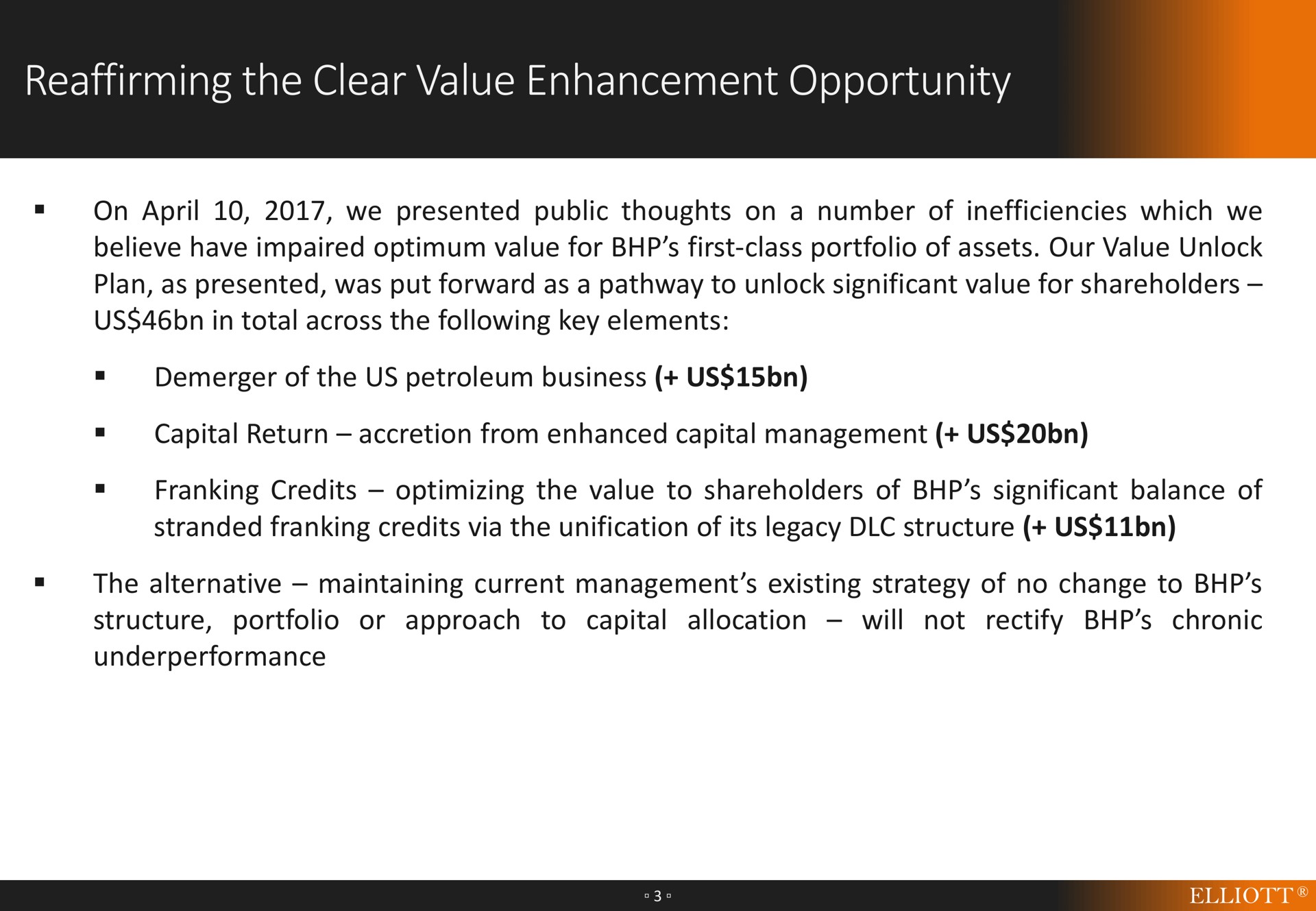 reaffirming the clear value enhancement opportunity | Elliott Management