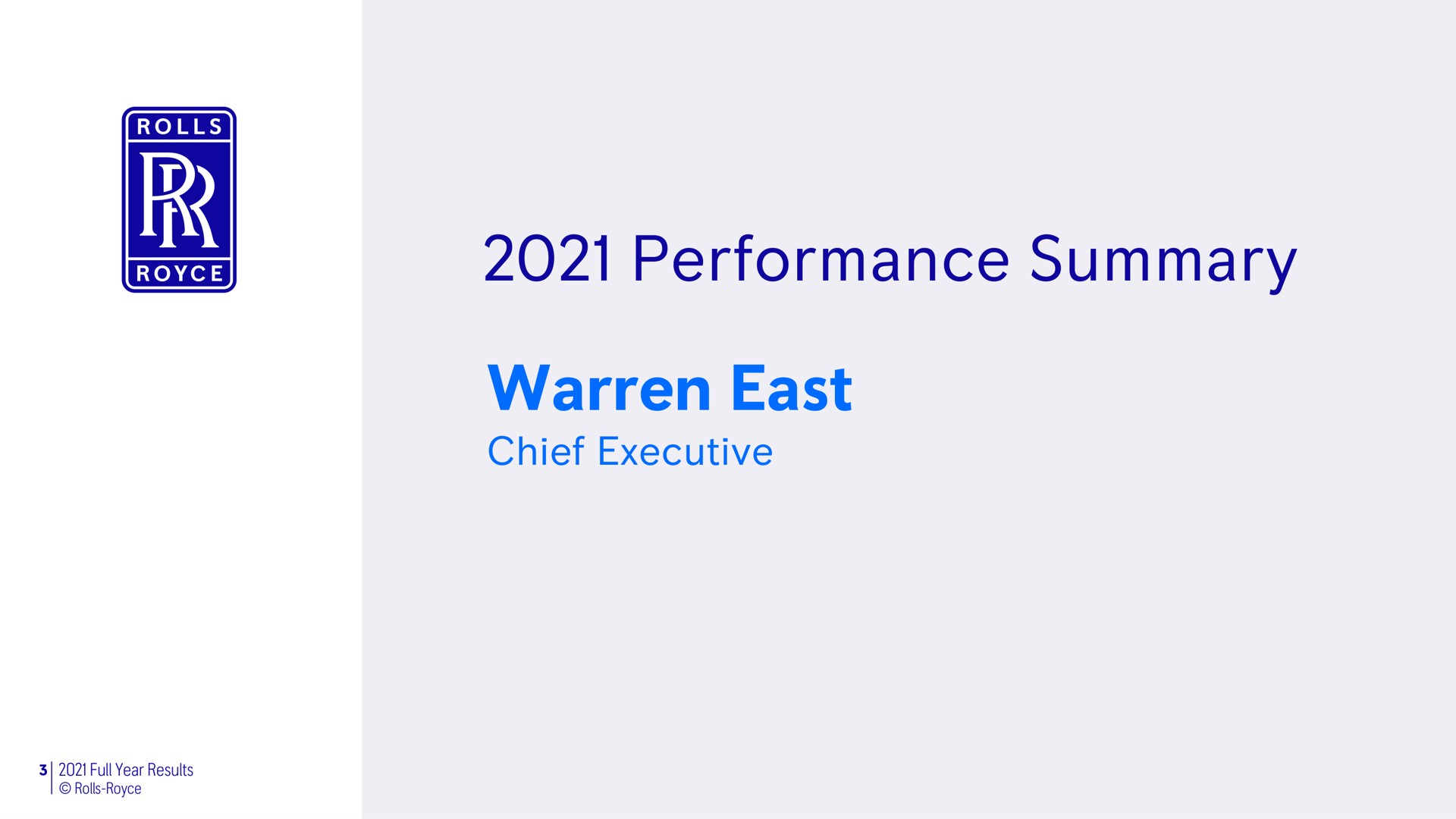 performance summary warren east chief executive | Rolls-Royce Holdings
