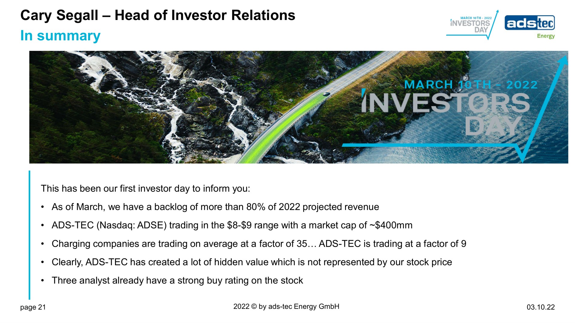 head of investor relations in summary | ads-tec Energy