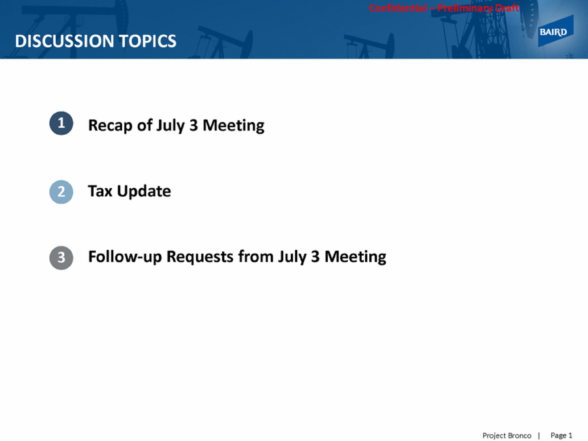 discussion topics recap of meeting tax update follow up requests from meeting | Baird