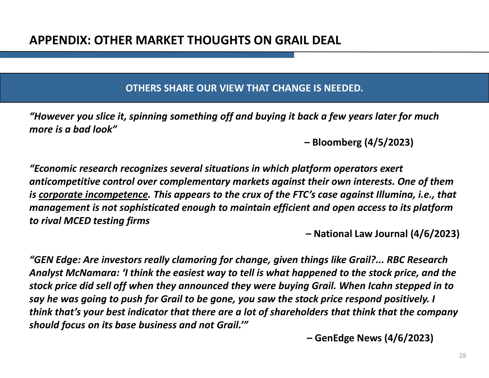 appendix other market thoughts on grail deal | Icahn Enterprises
