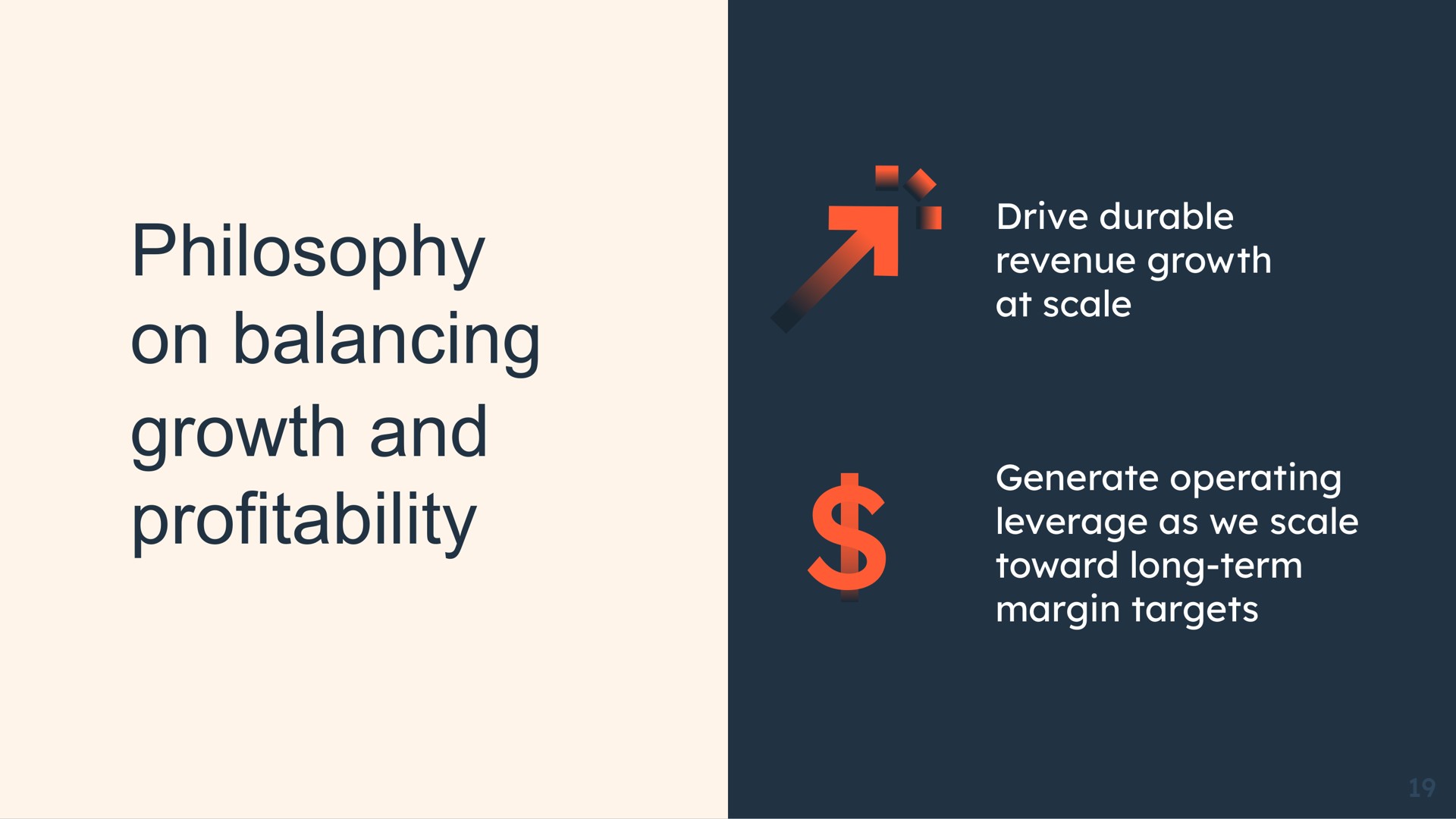 philosophy on balancing growth and profitability drive durable revenue at scale generate operating leverage as we scale toward long term margin targets | Hubspot
