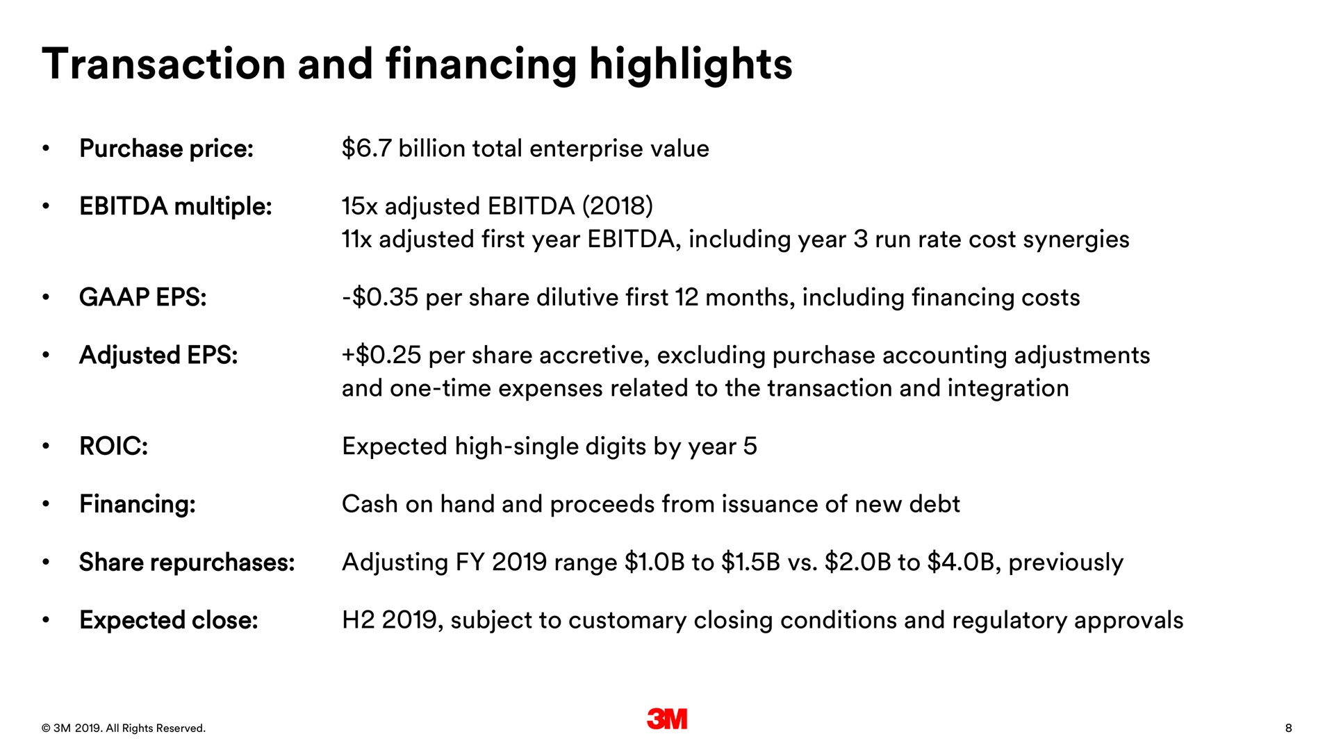 transaction and financing highlights | 3M