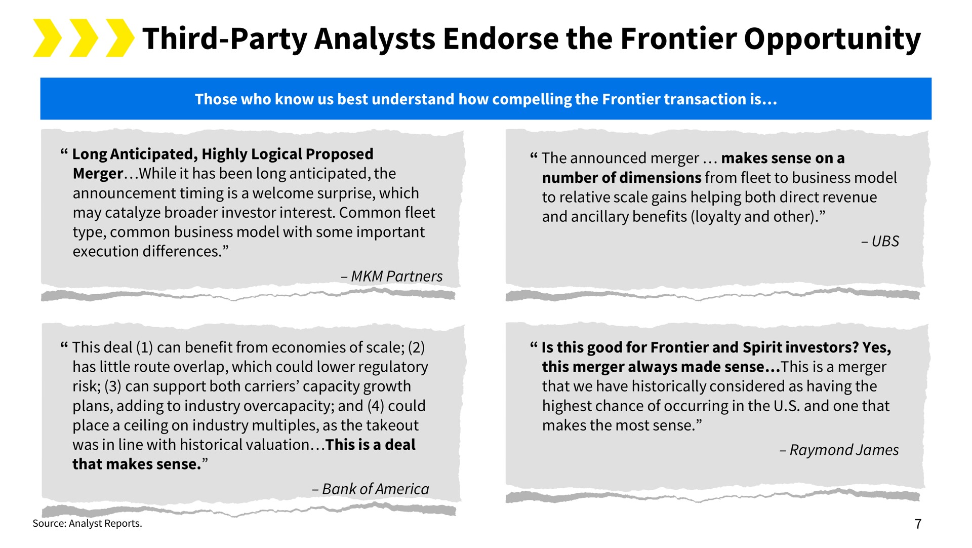 third party analysts endorse the frontier opportunity | Spirit