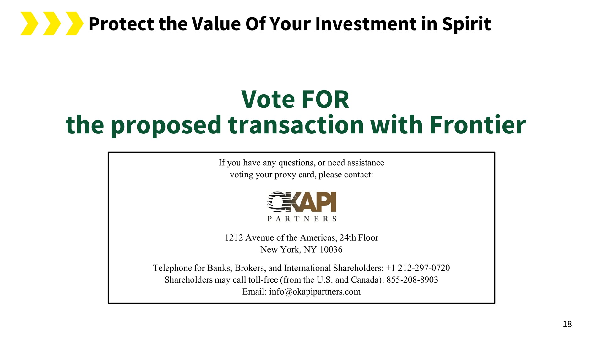 protect the value of your investment in spirit vote for the proposed transaction with frontier | Spirit