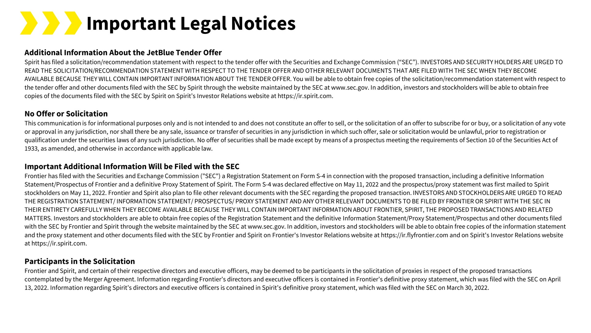 important legal notices | Spirit