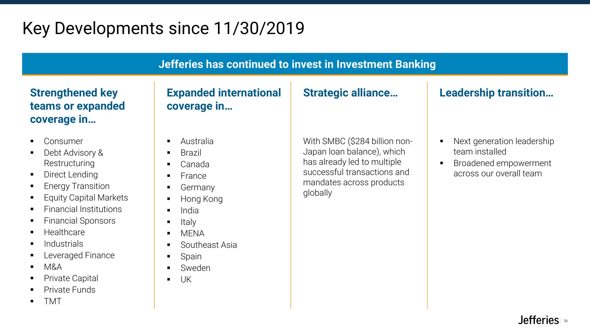 key developments since | Jefferies Financial Group