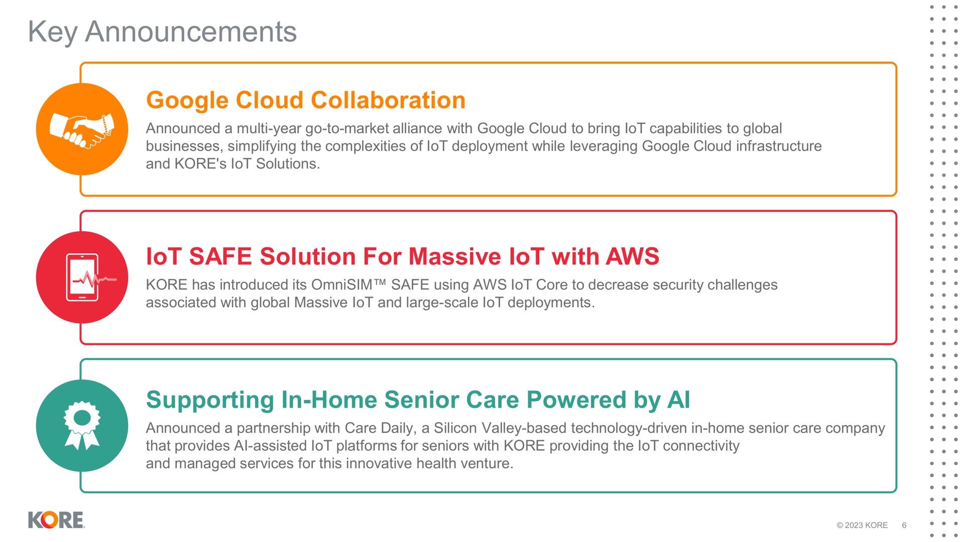 key announcements cloud collaboration safe solution for massive with supporting in home senior care powered by lot lot | Kore
