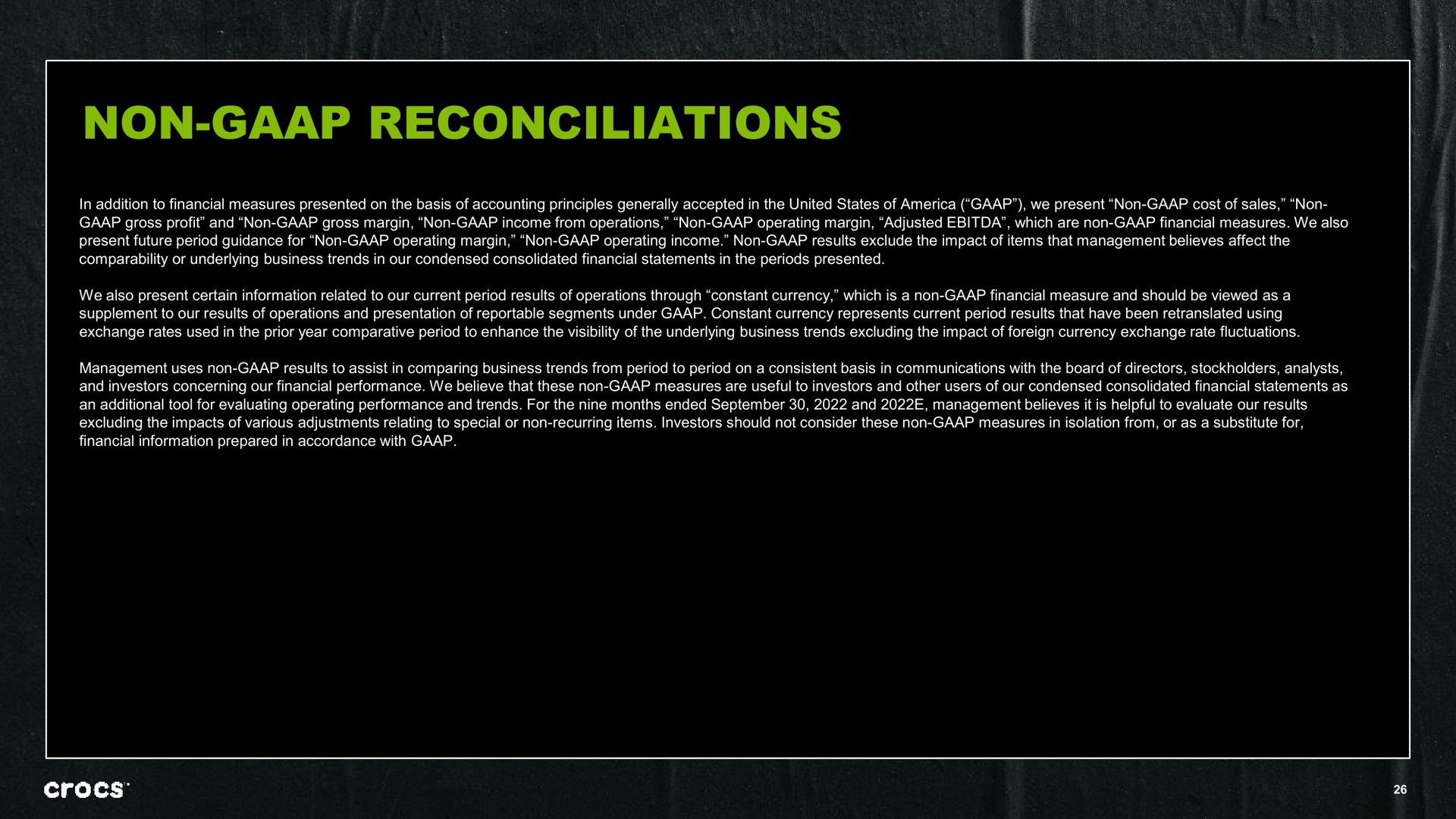 non reconciliations | Crocs