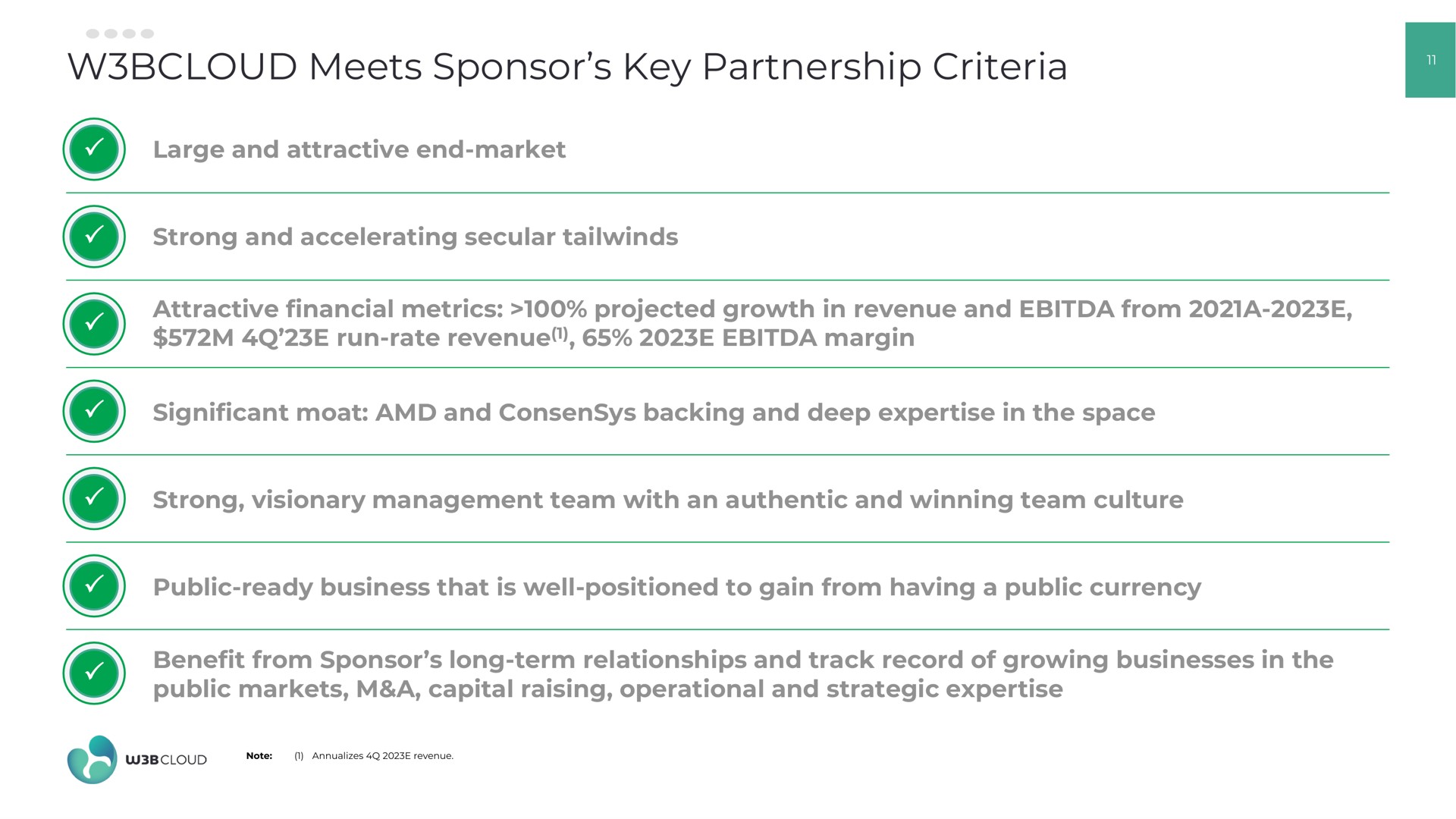 meets sponsor key partnership criteria | W3BCLOUD